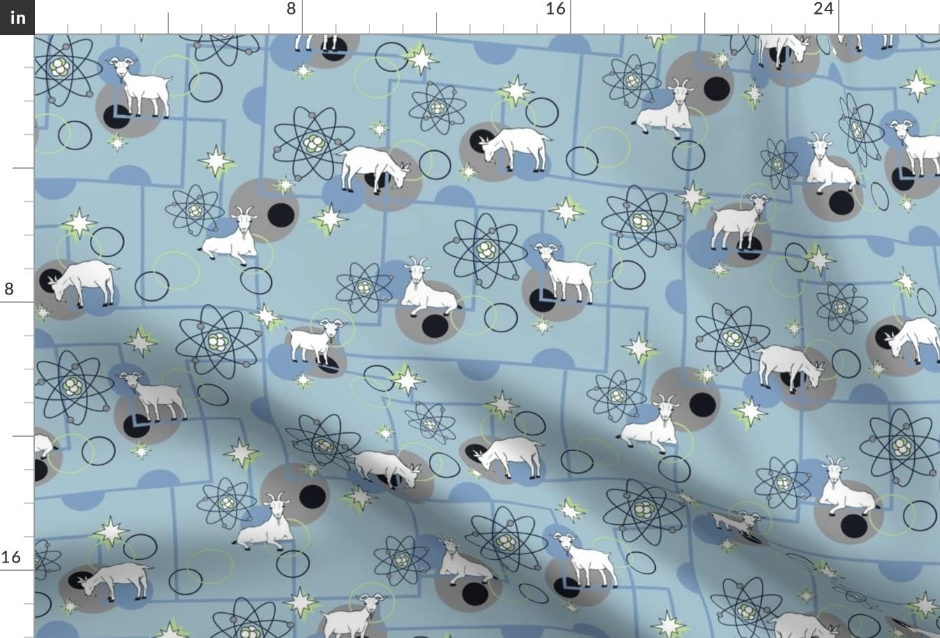 Spoonflower Fabric - Atomic Goats Blue Goat Retro Science Classroom Abstract Printed on Minky Fabric by The Yard - Sewing Baby Blankets Quilt Backing Plush