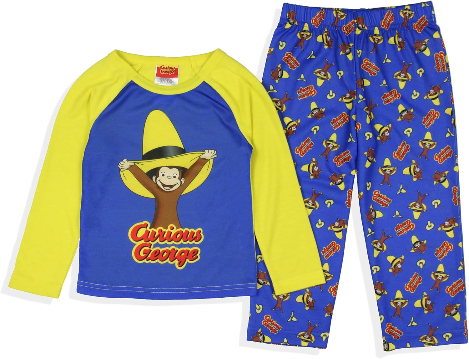 INTIMO Curious George Big Yellow Hat Toddler Kid's Raglan 2-Piece Long Sleeve Long PJ Pant Pajama Set for Boys Girls - Image 2