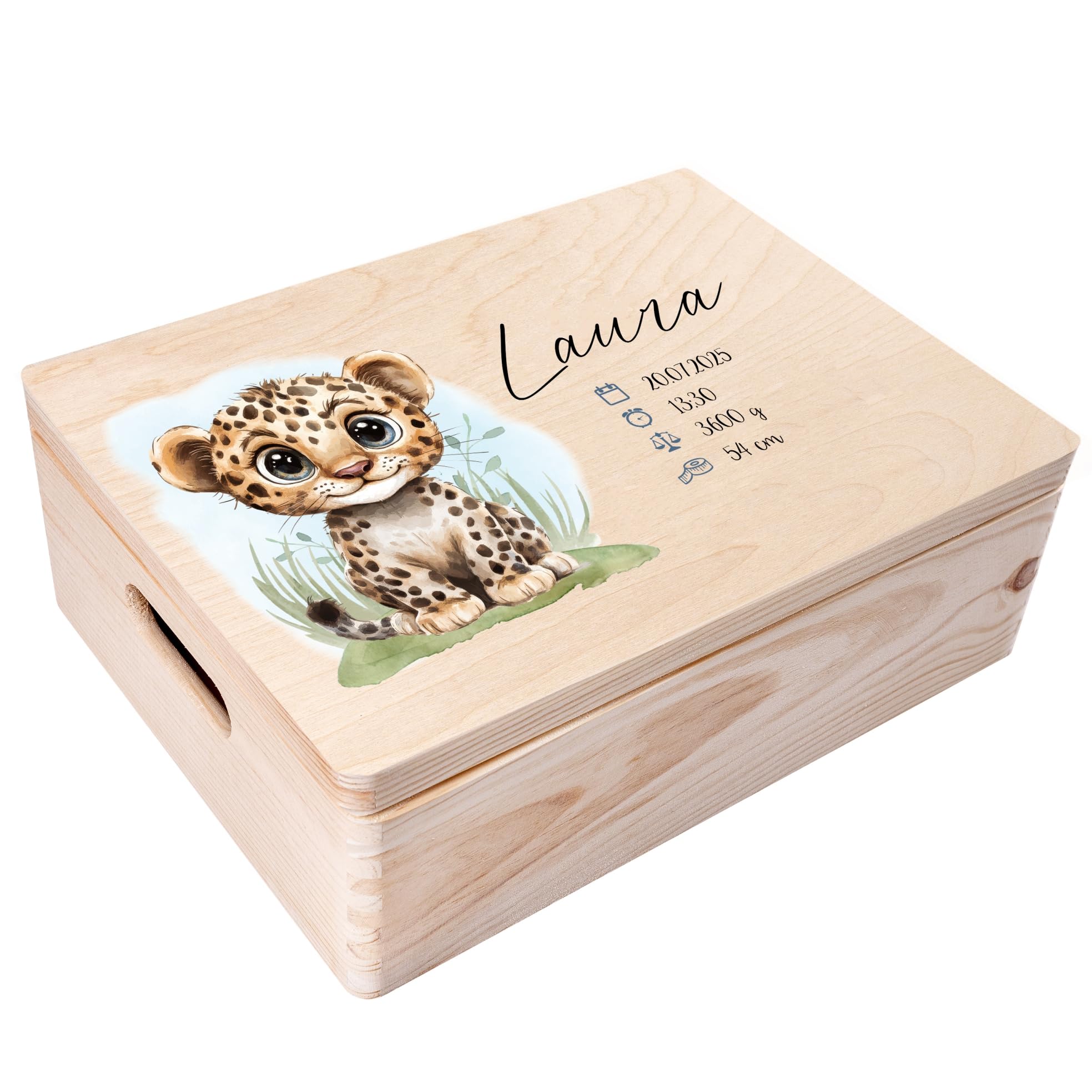 Creative Deco Personalised Baby Memory Box Souvenir Tiger - Wild Animals Fox | Custom Keepsake Boxes | Customised Wooden Storage Box with Hinged Lid