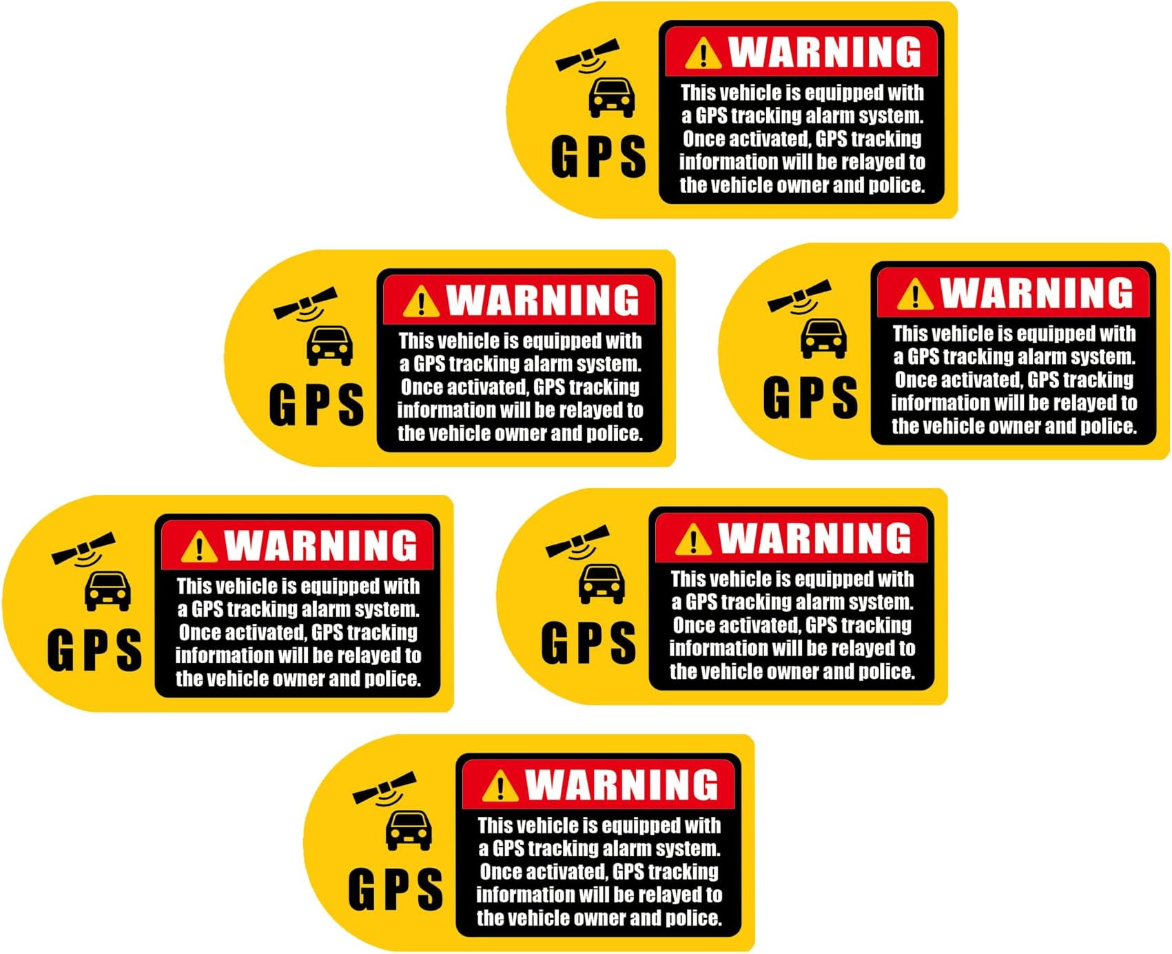 (Set of 6) Warning GPS Tracking Stickers for Car, 4x2 Inch, Alarm System GPS Tracking Device,Anti-Theft,Double-Sided Printed Inside or Outside of The Window