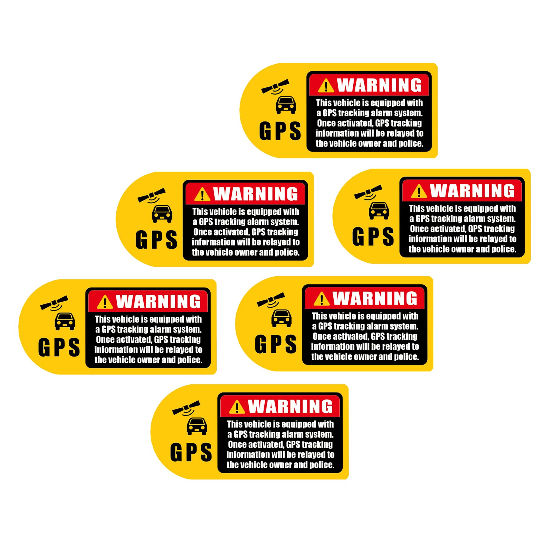(Set of 6) Warning GPS Tracking Stickers for Car, 4x2 Inch, Alarm System GPS Tracking Device,Anti-Theft,Double-Sided Printed Inside or Outside of The Window