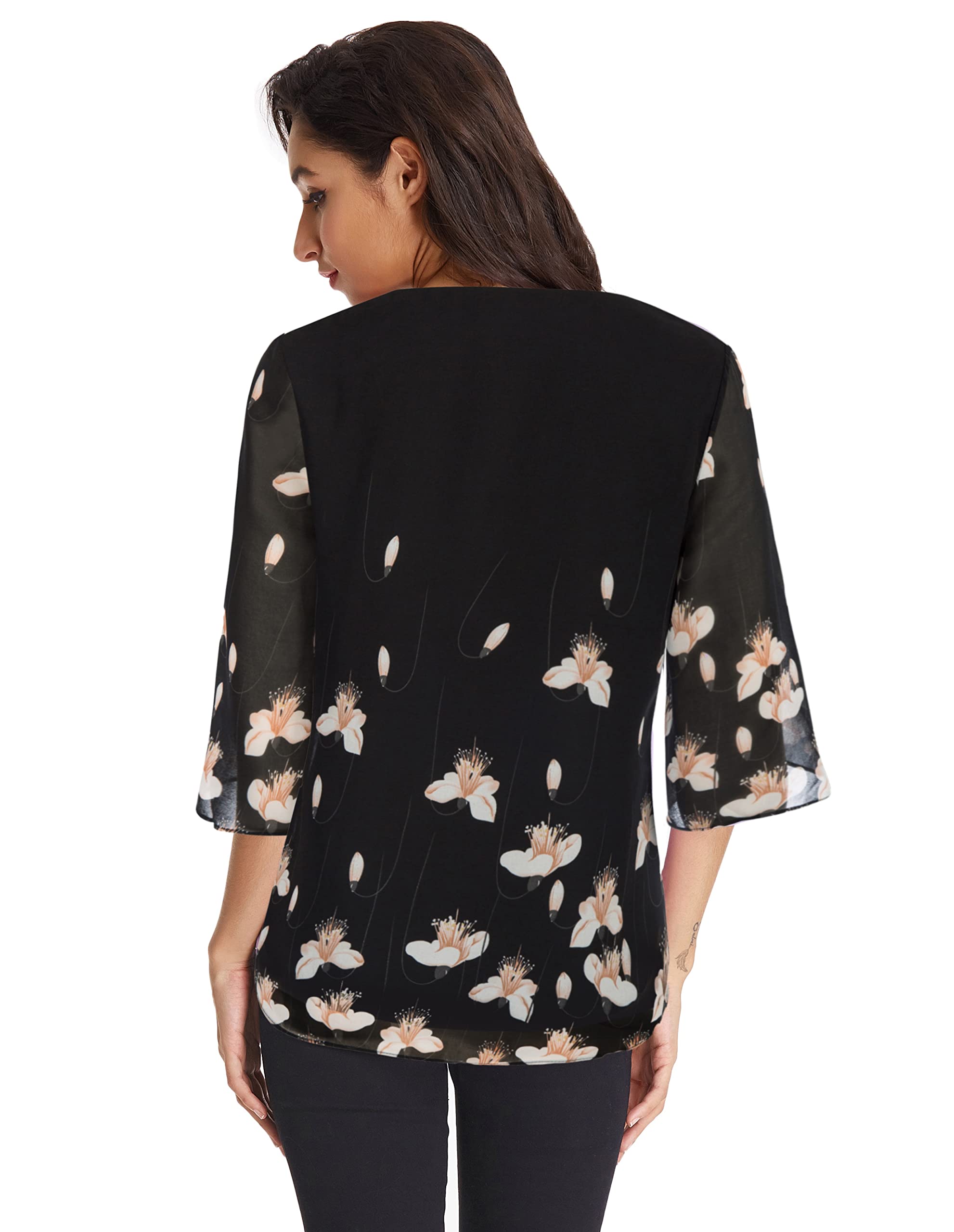 GRACE KARIN Camicia Donna Paillettes a Manica a 3/4 Top Elegante Girocollo Manicotto Split