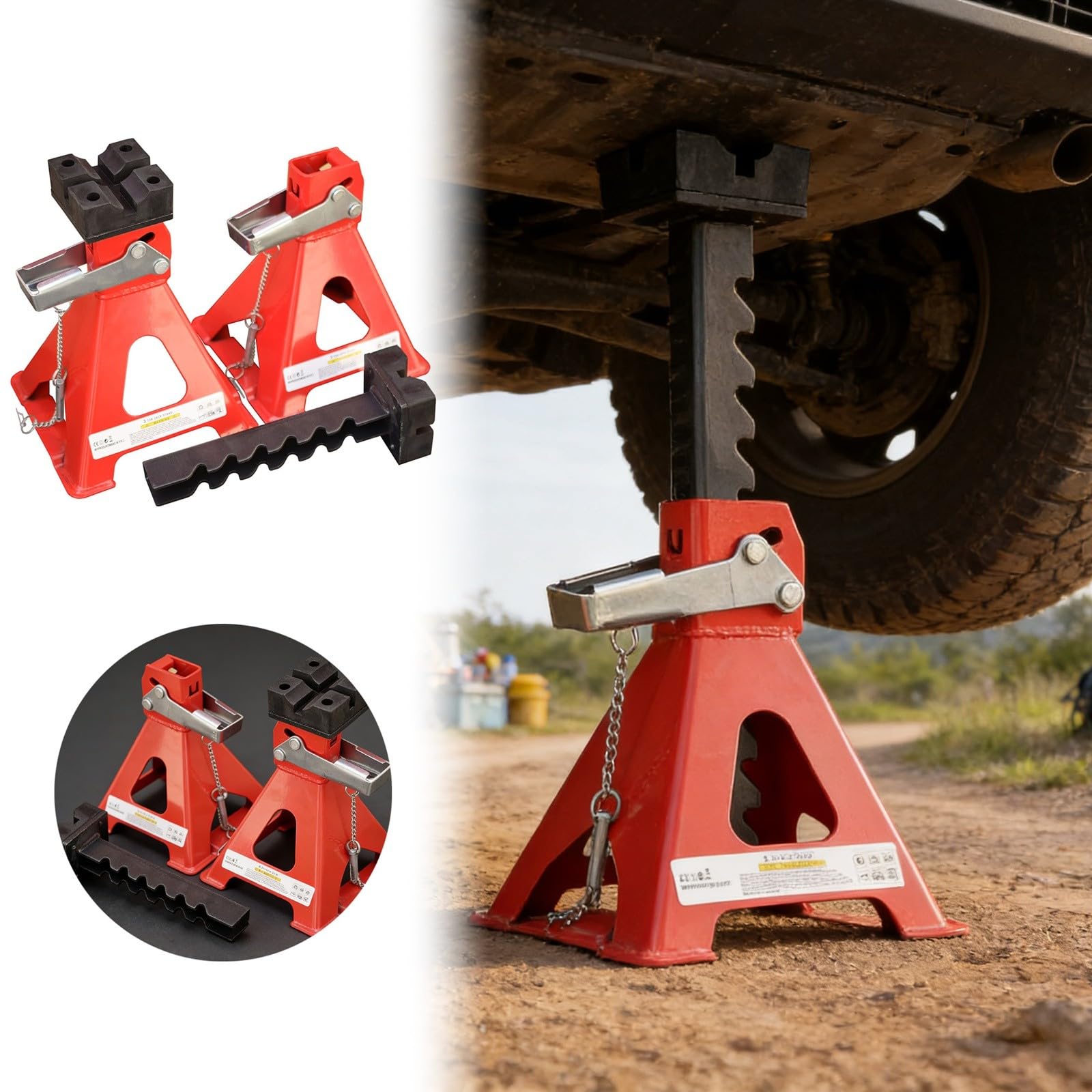 3-Tonnen Wagenheberständer mit Sicherheitsstift automatischer Stützverriegelung für professionelle Fahrzeugreparatur (Watermelon Red, 28.4cm)