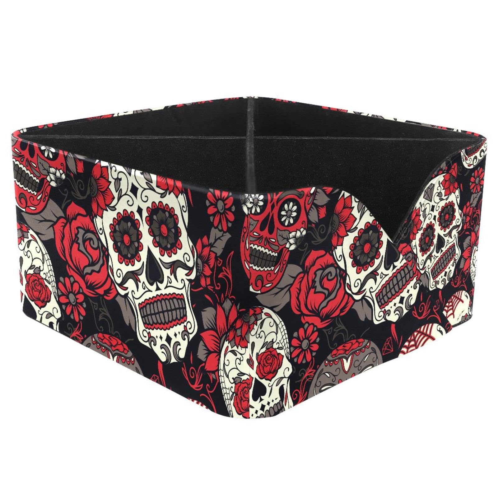 KengjuTesu Day of the Dead Suger Skull Floral Desktop Organizer Pen Holder, Rectangular Pencil Cup for Office, Study and Makeup Stations