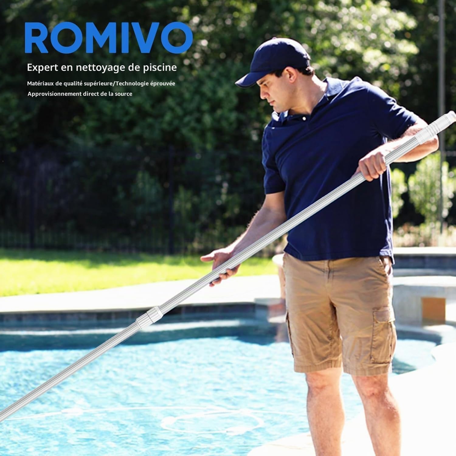 Perche Télescopique de Piscine en Aluminium 3 Pièces Réglable de 1,2 m à 3,06 m, Manche de Nettoyage Stable & Robuste (Épaisseur 1,2 mm) pour Épuisette de Skimmer, Brosse, Tête d'Aspiration