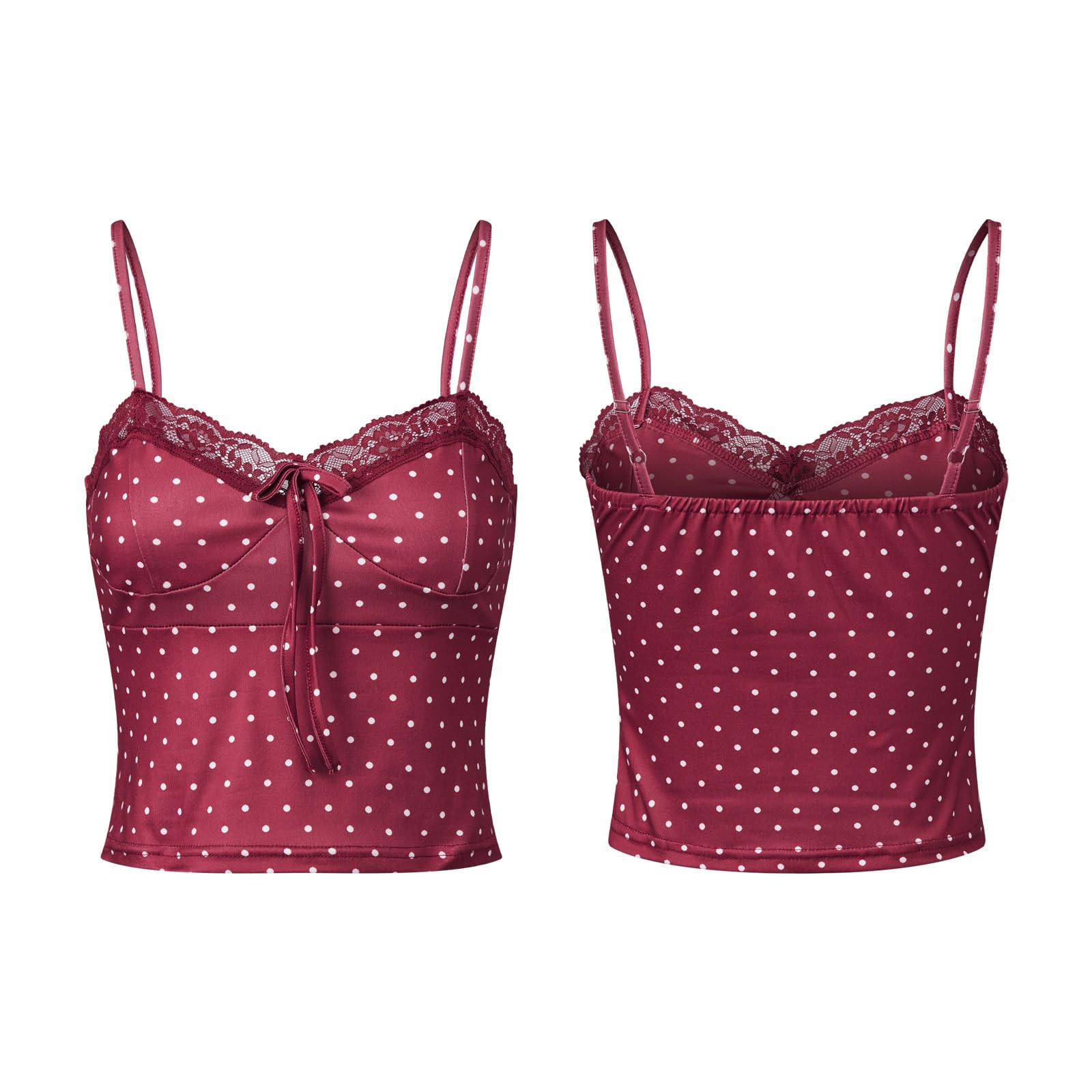 Sexy Outfit Top da Donna Y2K a Pois in Pizzo con Canotta e Scollo a V, Cinturino per Spaghetti, Aderente, Corto, Canotta, Casual Estivo, per Uscire