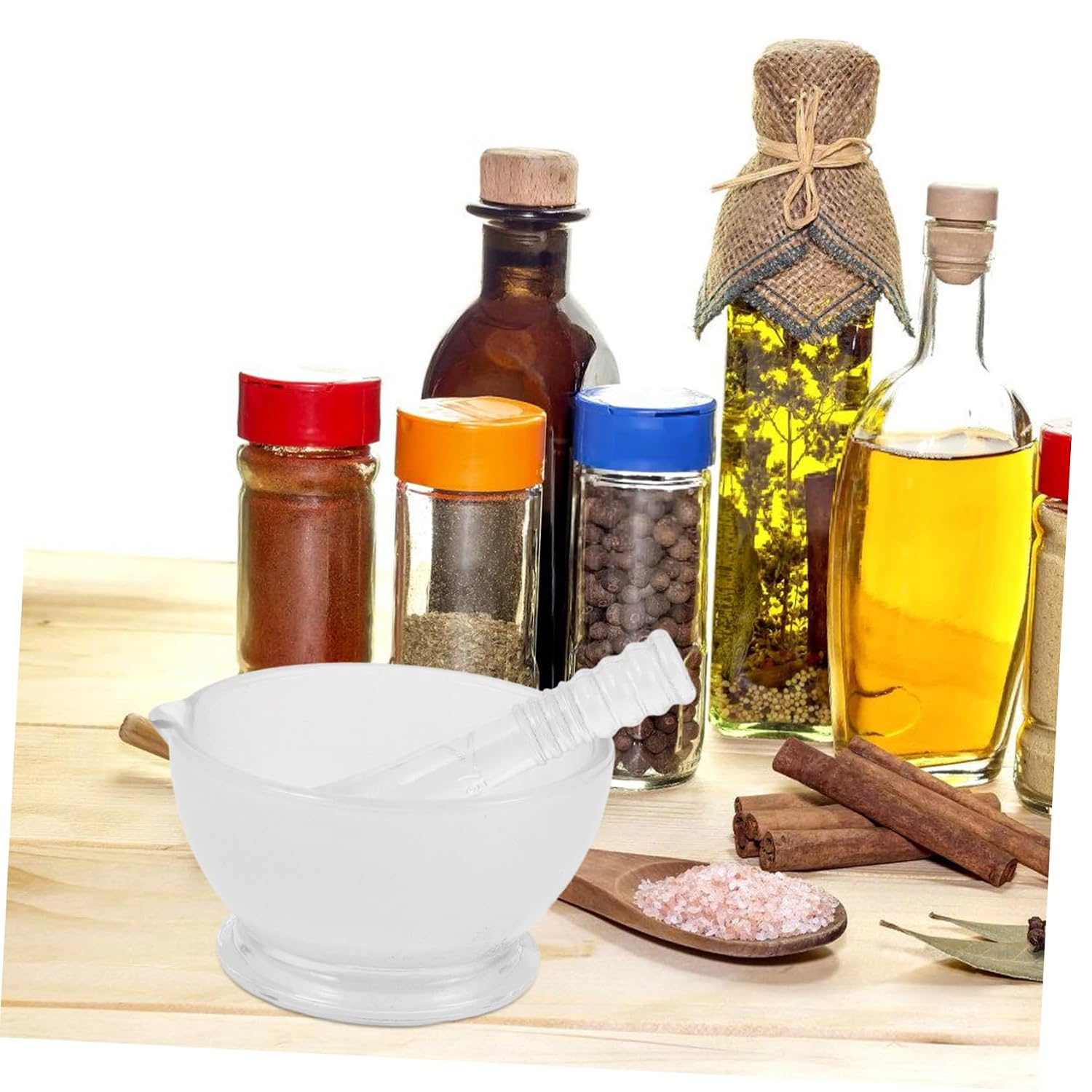 Glass Mortar and Pestle Set, 75ml Capacity for Kitchen Grinding