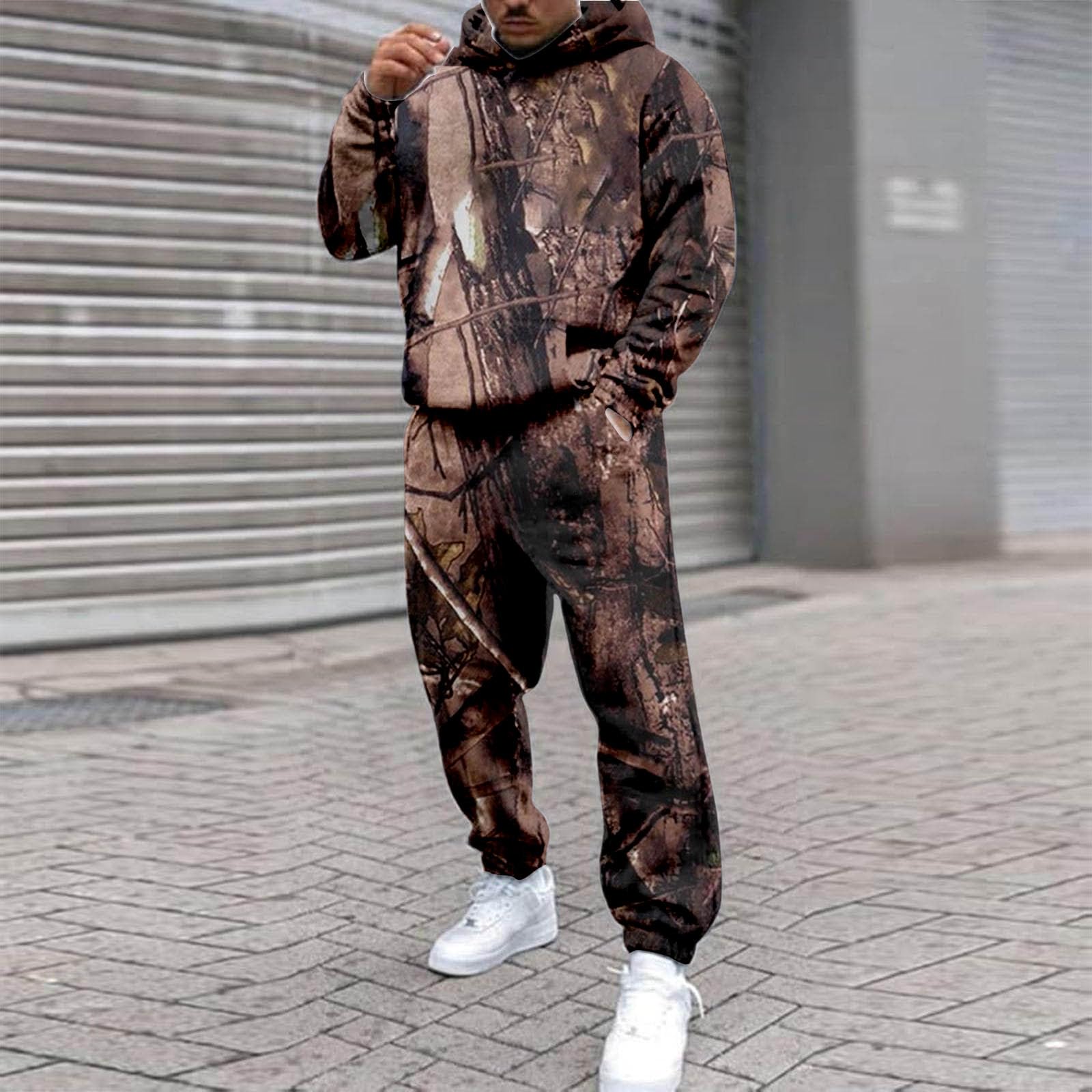 Męski dres pełny zestaw, 2-częściowy zestaw bluzy z kapturem wojskowy cyfrowy kamuflaż jogging spodnie garnitur, codzienne sportowe stroje dresowe na siłownię, ciepła oddychająca odzież sportowa