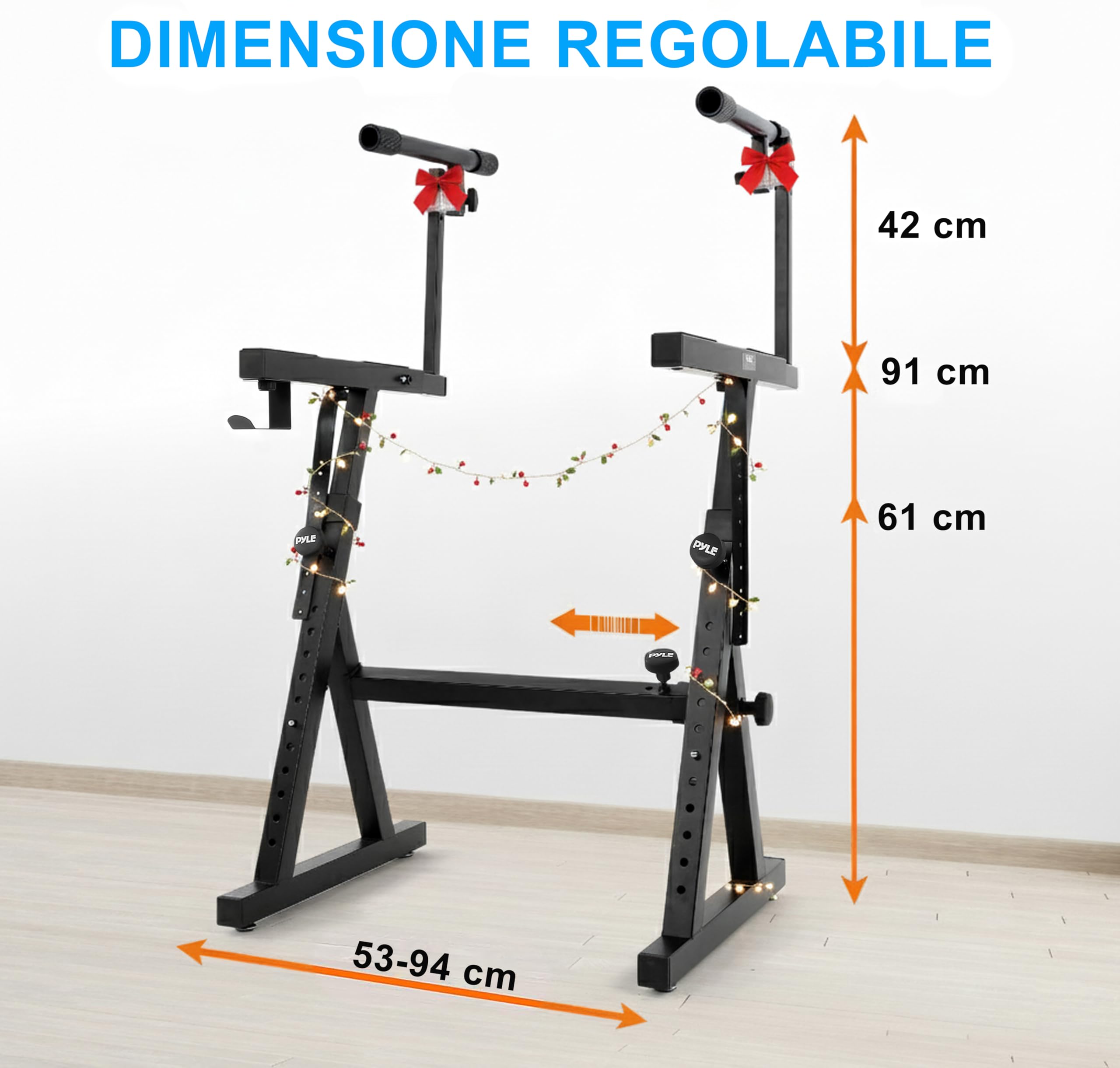 PYLE Supporto per Tastiera Musicale Multi-Funzionale Pesante, Regolazione Altezza e Larghezza, Portatile, 2° Livello