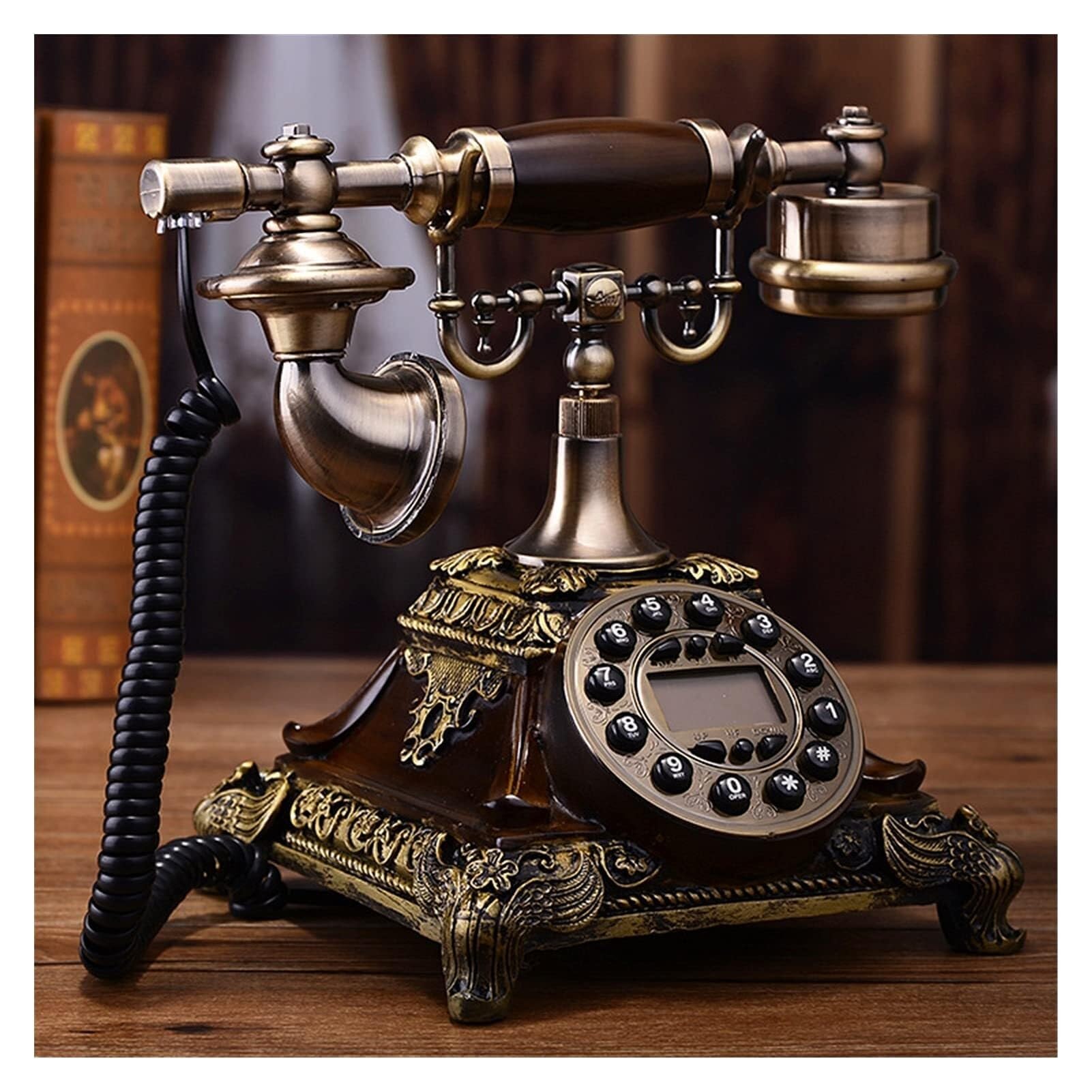 Telefono retrò in Resina Effetto Rame con quadrante Rotante Vecchio Stile per casa e Ufficio, Telefono retrò per casa, Telefono con Filo con Altoparlante e richiam,