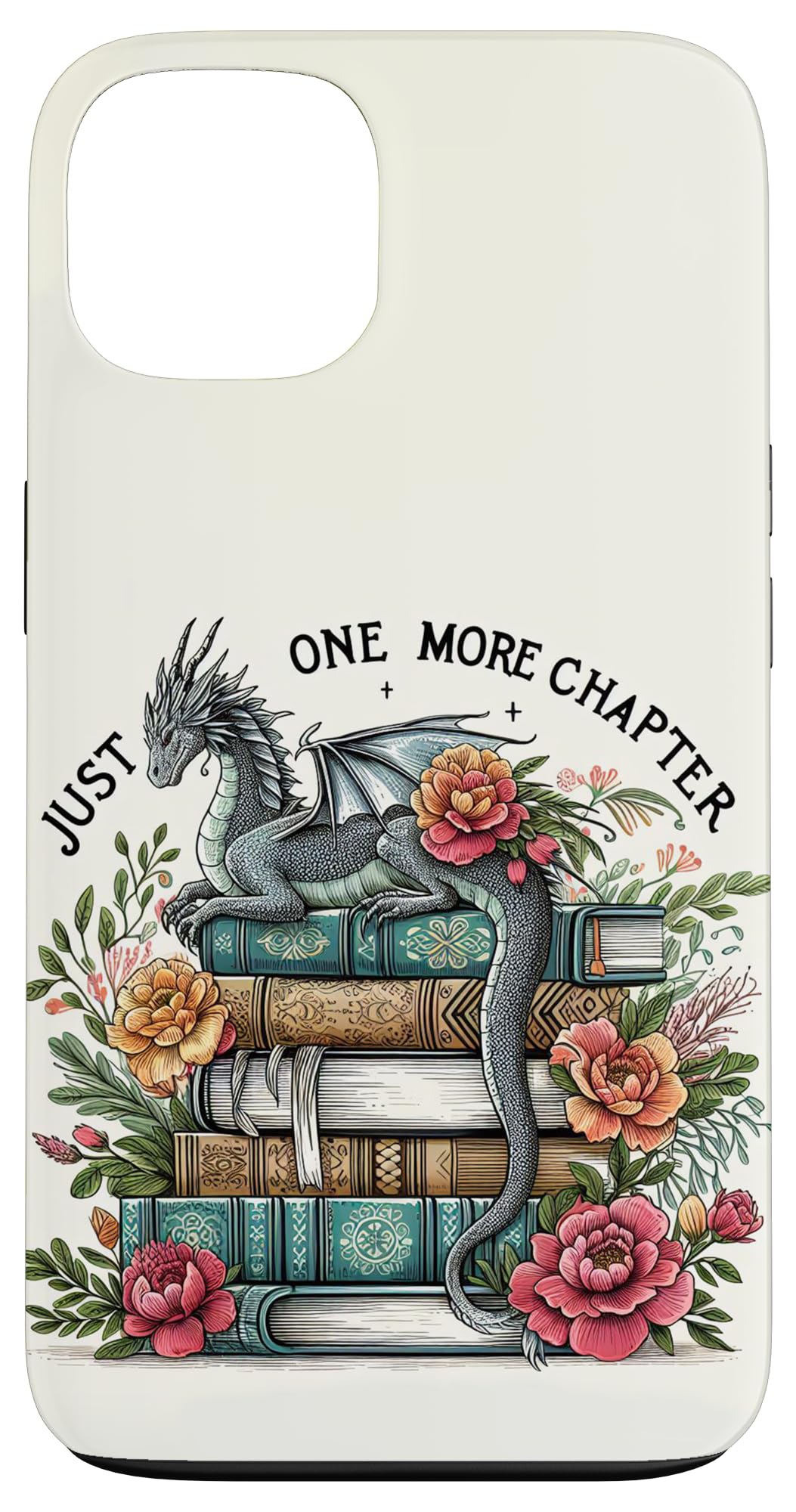 Just One More Chapter Cute Dragon Books Floral Boho Bookworm Case for iPhone 13