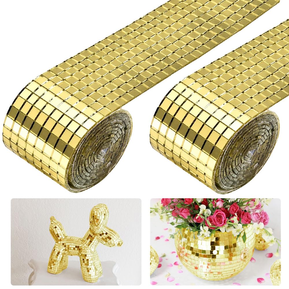 XAVSWRDE Azujelos de Mosaico de Espejo Autoadhesivos, 3200 Azulejos de Mosaico de Cristal Cuadrados de 5 x 5 mm Azulejos de Mosaico de Vidrio Dorados Brillantes para Hacer Manualidades Decoraciones