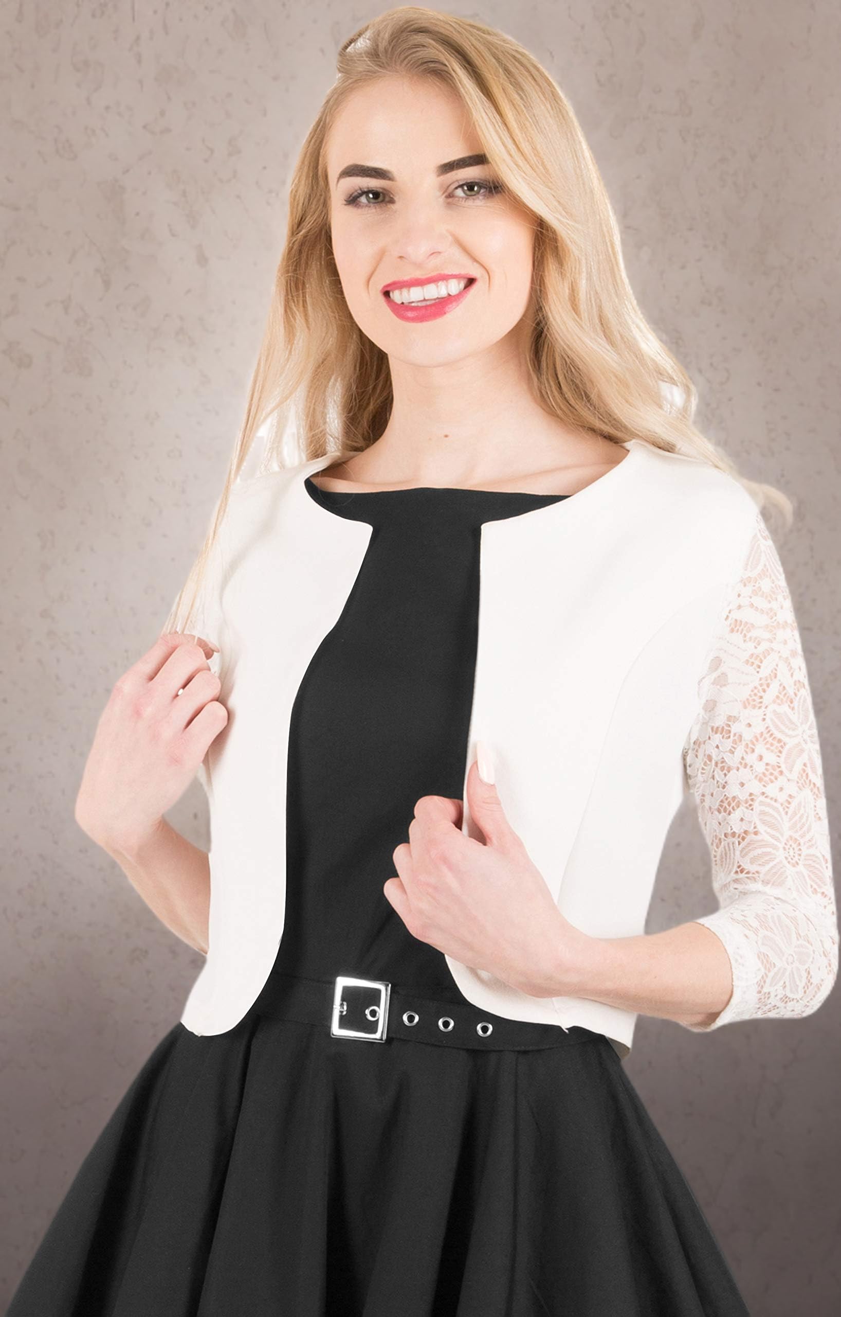 BlackButterfly 3/4 Manga de Encaje Abrir Bolero Noche Chaqueta Blusa