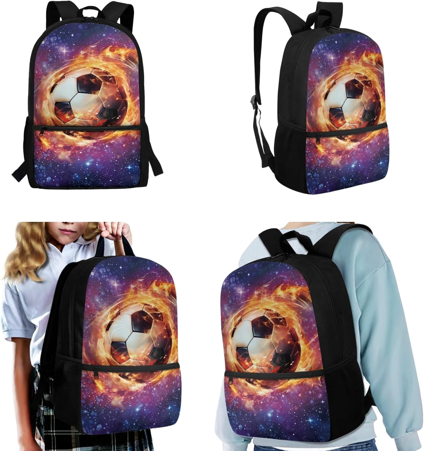 4 PCS Football Backpack for Boys 8-10/12-14 with Lunch Box Kids Bookbag,Lunchba,Pencil Bag,Water Bottle Holder,Elementary School Bag Student Bookbag Middle Student Back Pack Schoolbag