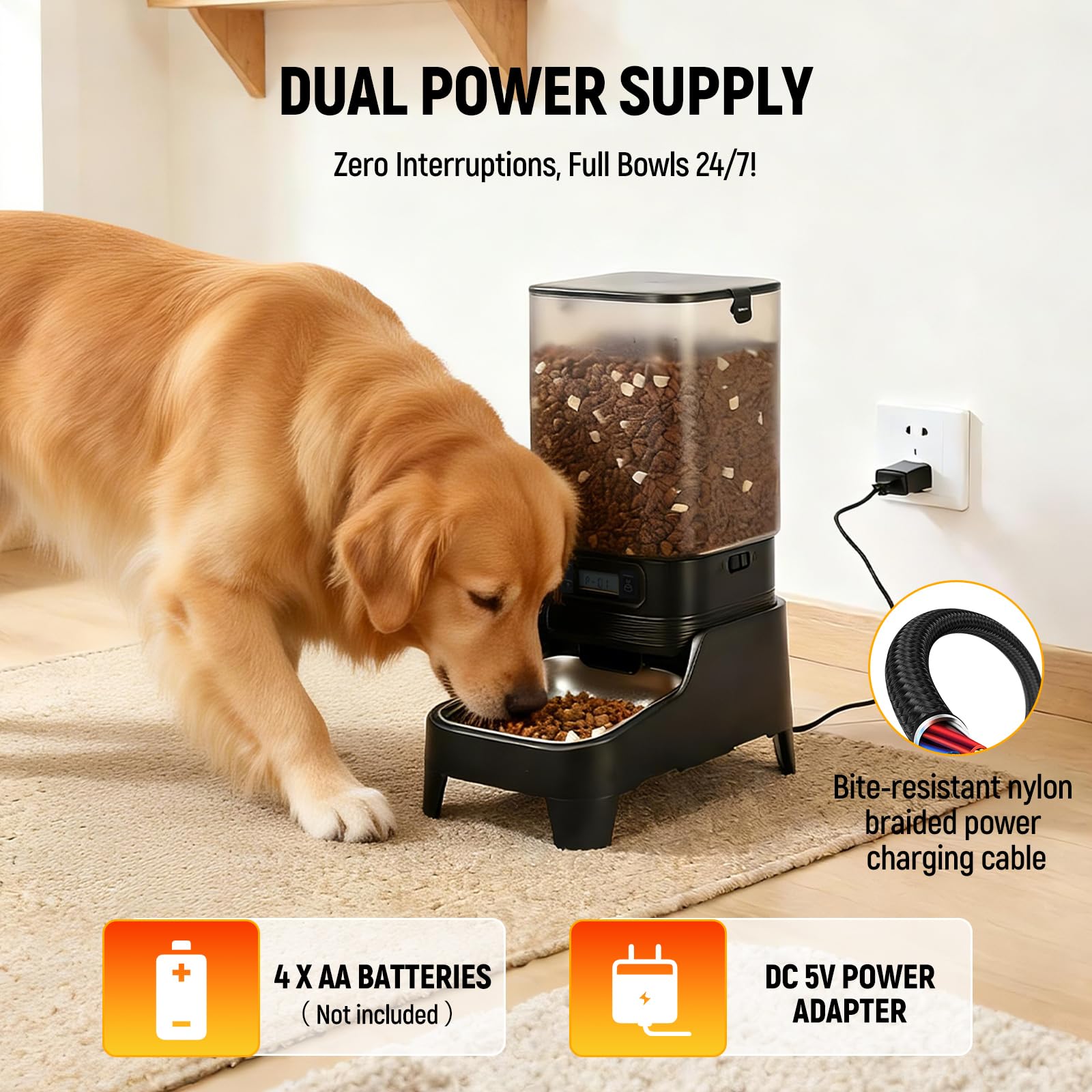 Marchul Comedero automático para perros de raza grande de 7 litros y dispensador de agua de gravedad automática de 8 litros con grifo patentado, cuenco de acero inoxidable, base elevada ajustable