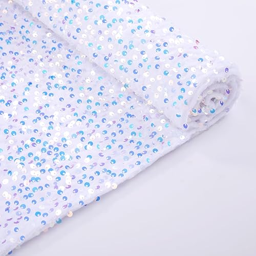 The Yard - Tela de terciopelo con lentejuelas iridiscentes blancas de 2 yardas, tela de terciopelo elástico para coser disfraces, hacer vestidos,