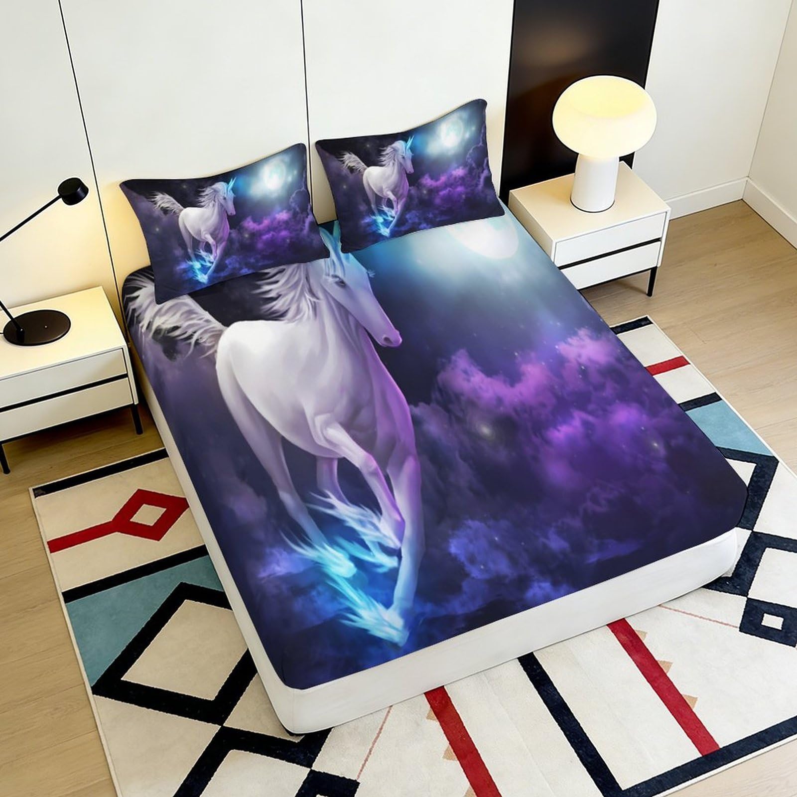 Lenzuolo con angoli con stampa 3D, motivo galassia, in microfibra, antiscivolo | morbido, coprimaterasso, facile da pulire, traspirante, lavabile in lavatrice, durevole, antimacchia, 200 x 200 x 25 cm