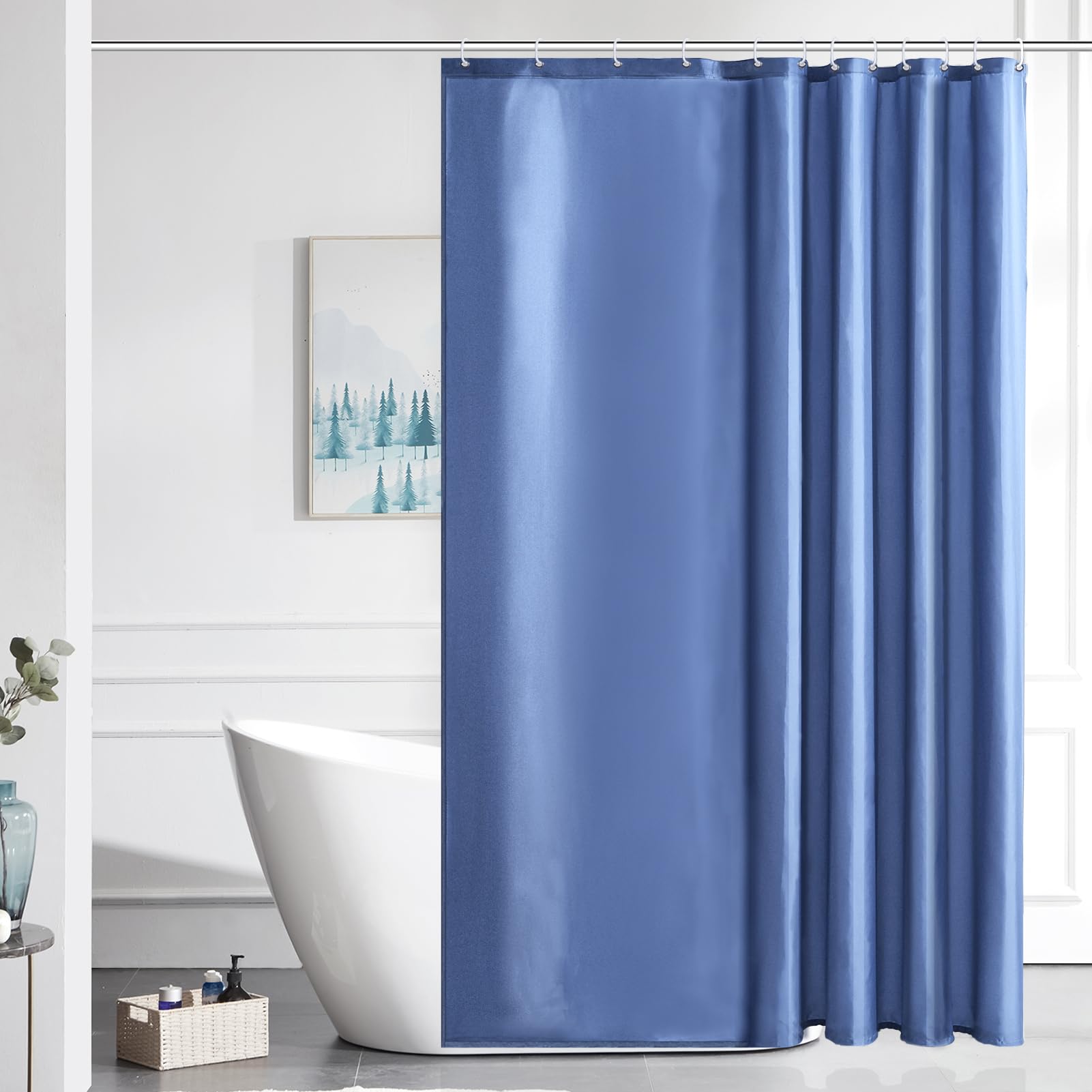 Furlinic Shower Curtain Mould Proof Resistant Wetroom Bathroom Polyester Fabric White 7ft Shower Curtains Liner Waterproof Rustproof Washable Weighted with 12 Hooks Extra Long 180x210cm 72x84. — view 75