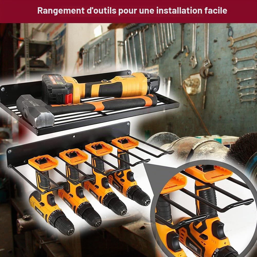 Organisateur D'outils Électriques, Support De Rangement Mural, Conception Anti-Chute Améliore L'utilisation De L'espace, Support De Rangement Utilitaire Pour Garage, Atelier, Bibliothèque D'outils Etc
