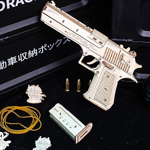 Miniatura 5 de MU AK47 - Rompecabezas de madera para adultos, águila del desierto, defensor de llama azul, pistola de pistola, revólver AK47, juguetes de metal,