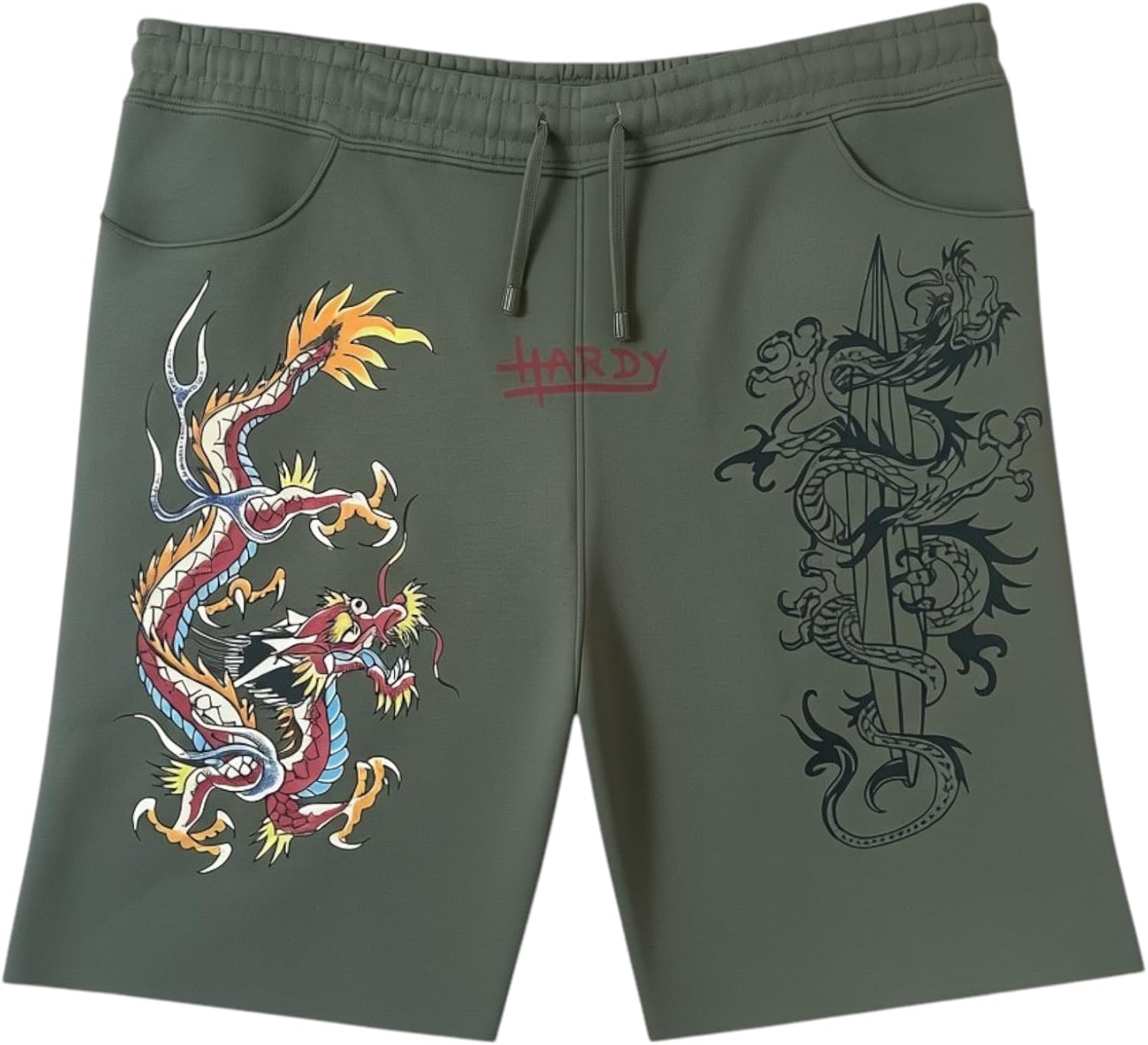 ED HARDY Men’s Dragon Tattoo Sweat Shorts in Olive EHM8000-23R