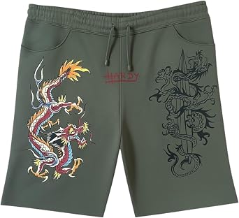 ED HARDY Mens Dragon Tattoo Sweat Shorts in Olive EHM8000-23R