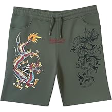 ED HARDY Mens Dragon Tattoo Sweat Shorts in Olive EHM8000-23R
