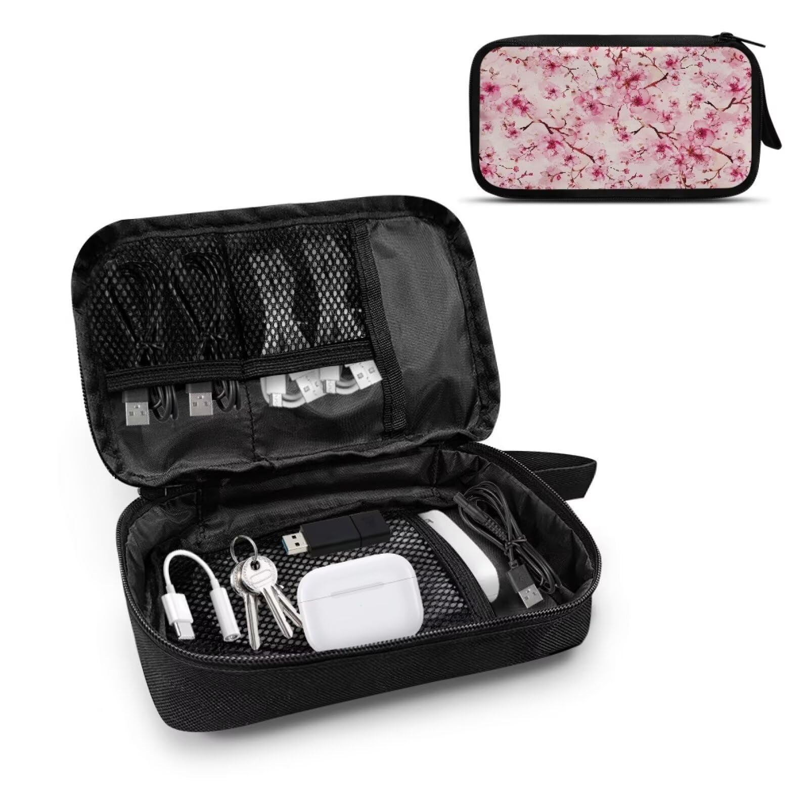 TSOVTHRID Cherry Blossom Print Electronics Accessories Organizer Pouch Bag for Women Tech Pouch Accessories Carry Storage Cable Organizer Bag Small Cable Organizer Bag for Essentials