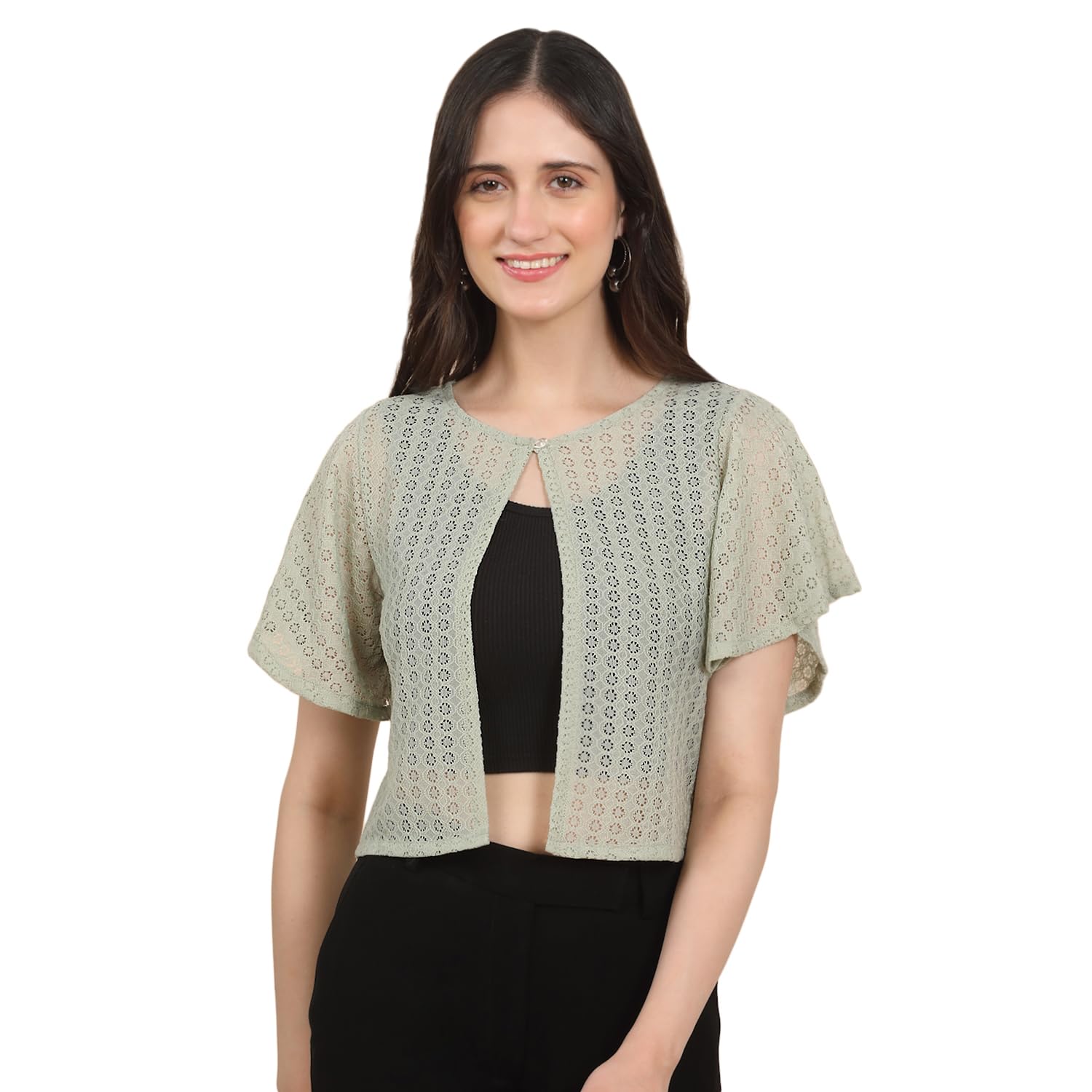 Women's Cotton Blend Crochet Shrug | Open Front Short Cape Shrug | Flared Half Sleeve Casual Layering Jacket for Women-image-27