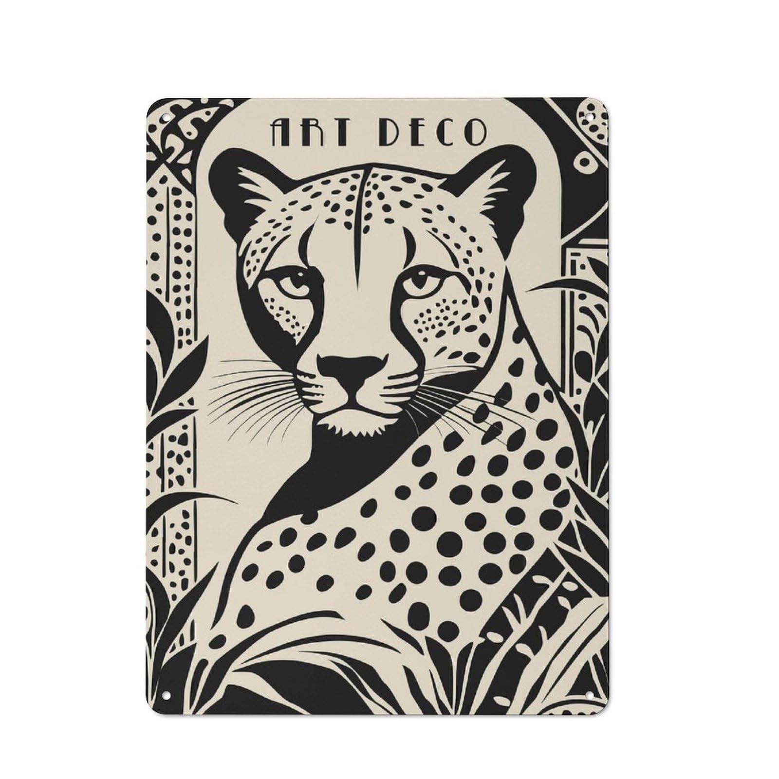 Junmoney Style-22 Metal Sign 40X30cm With Art Deco Cheetah Illustration For Pub Or Café, Vintage Decor, For Metal Sign Collectors, For Garage And Workshop Walls