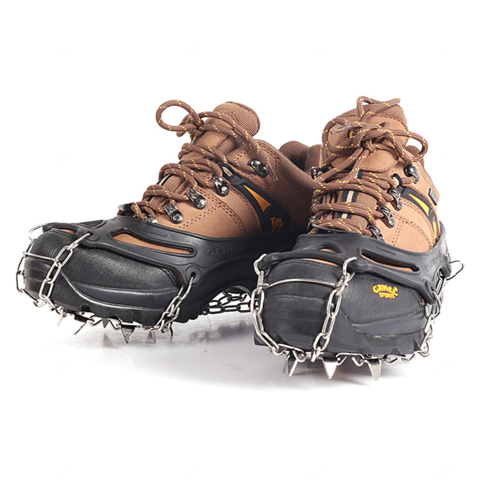 VIDECOR Crampones Tacos de Hielo Tracción Empuñaduras de Nieve para Botas Zapatos Mujeres Hombres Niños Antideslizantes Picos de Acero Inoxidable Protección Segura para Senderismo