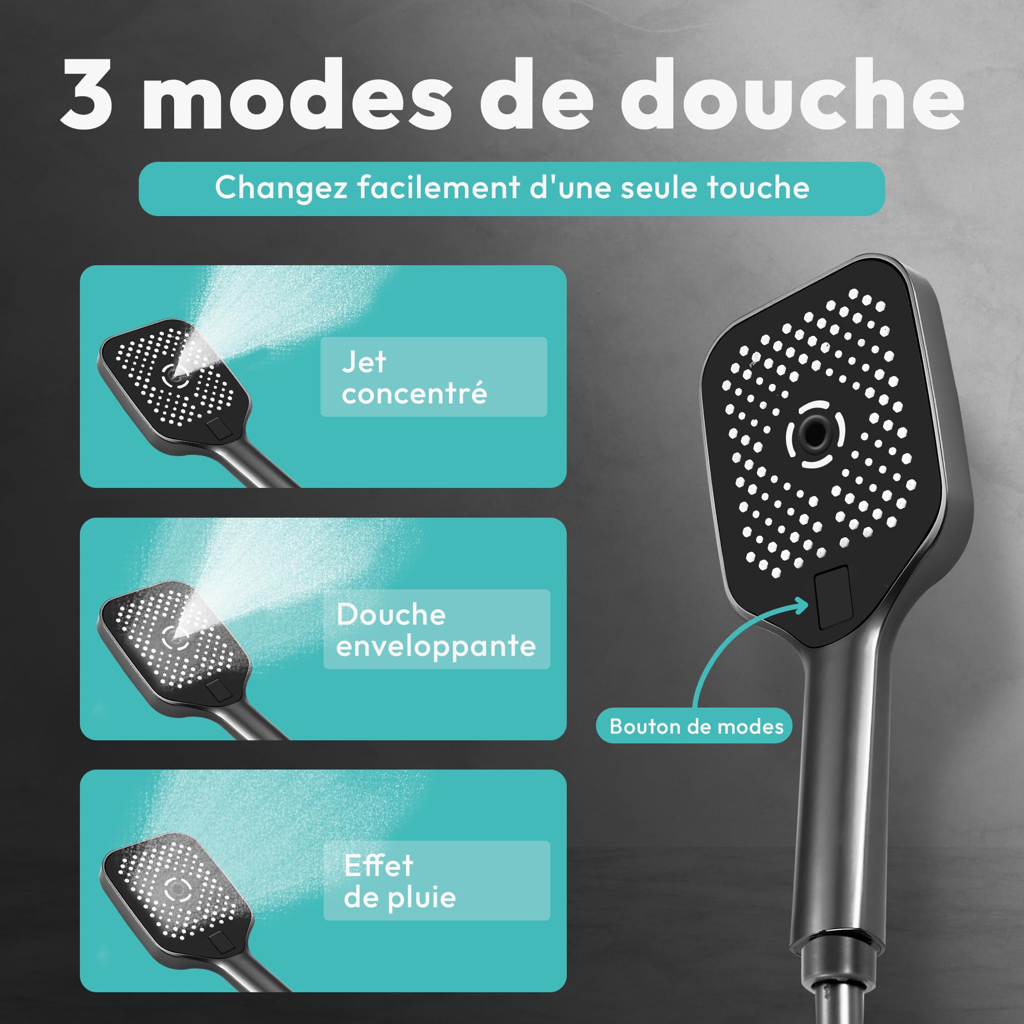 JUPPLIES Colonne de Douche Thermostatique Noir Titanium 4 en 1 – Effet Pluie 25cm | Écran LED | Mitigeur Céramique | Douchette + Cascade Baignoire | Kit Douche Complète Noir Mat