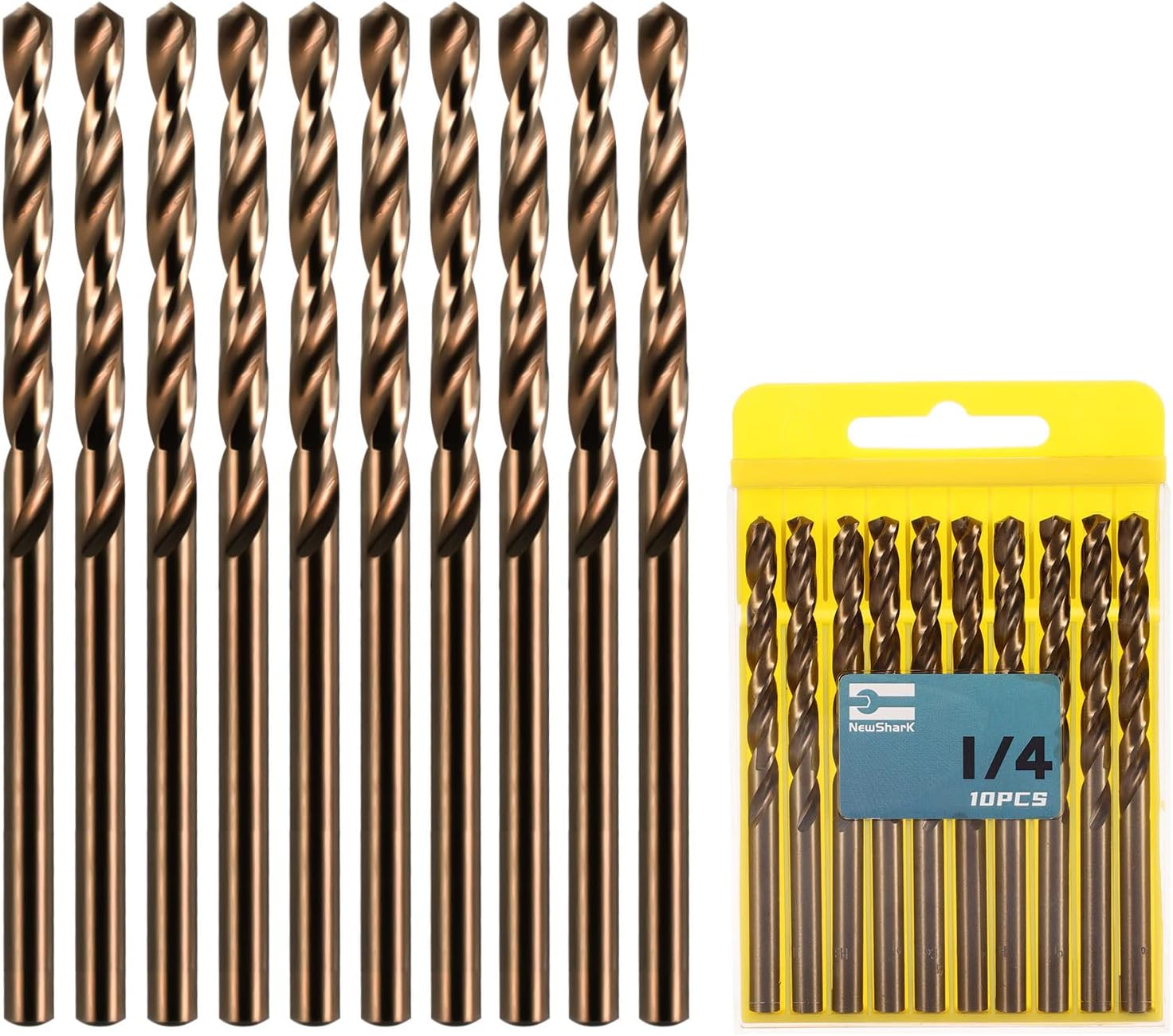 1/4" Cobalt Drill Bits, 10 Pack of M35 HSS Metal Drill Bit Set for Hard Metal, Stainless Steel, Cast Iron,Cobalt Drill Bits with Storage Case