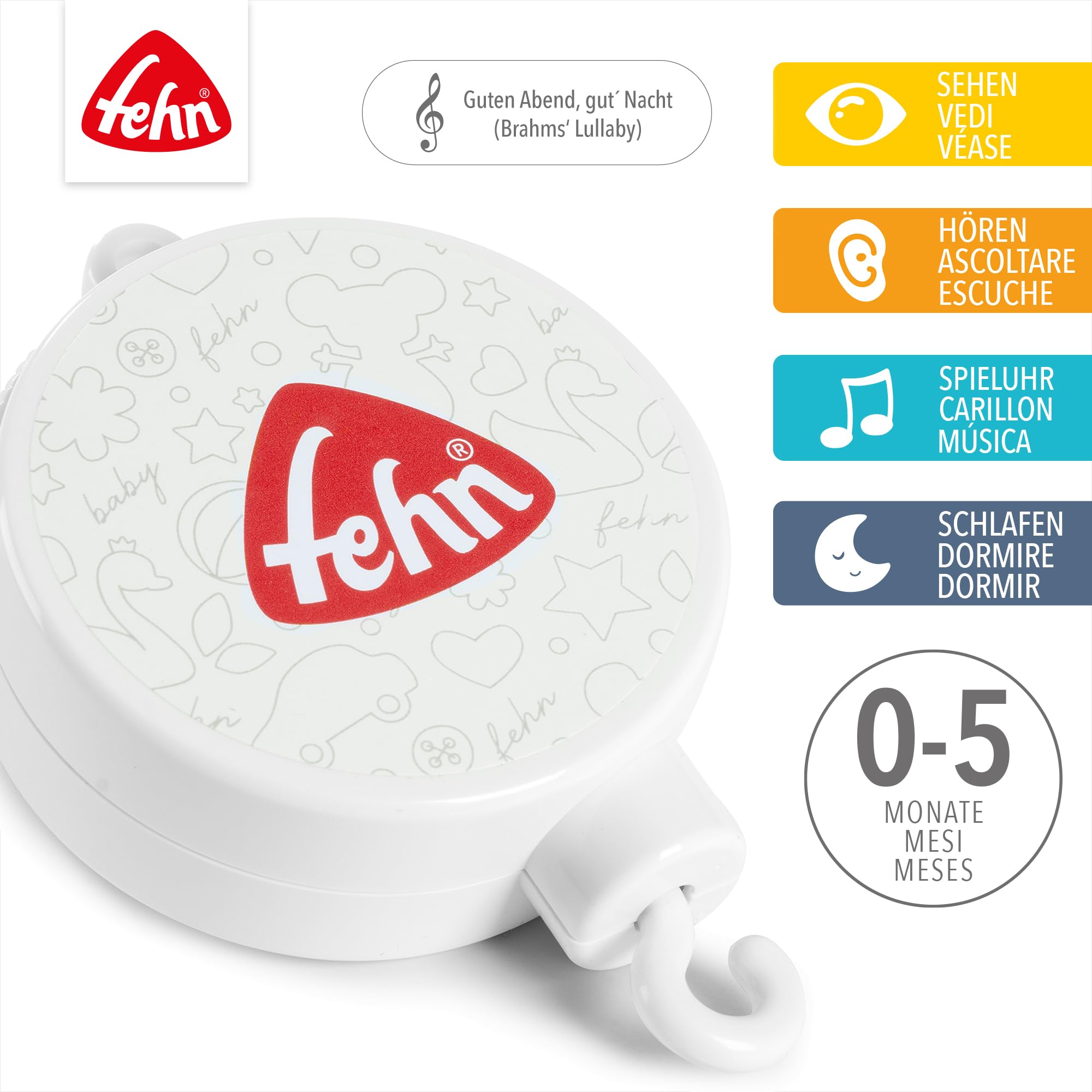 Fehn Mobile carillon – Aiuto per addormentare il vostro bambino con la melodia Ninna nanna di Brahms – per bambini, adatto a tutti i mobili musicali del nostro marchio – per neonati e bambini piccoli