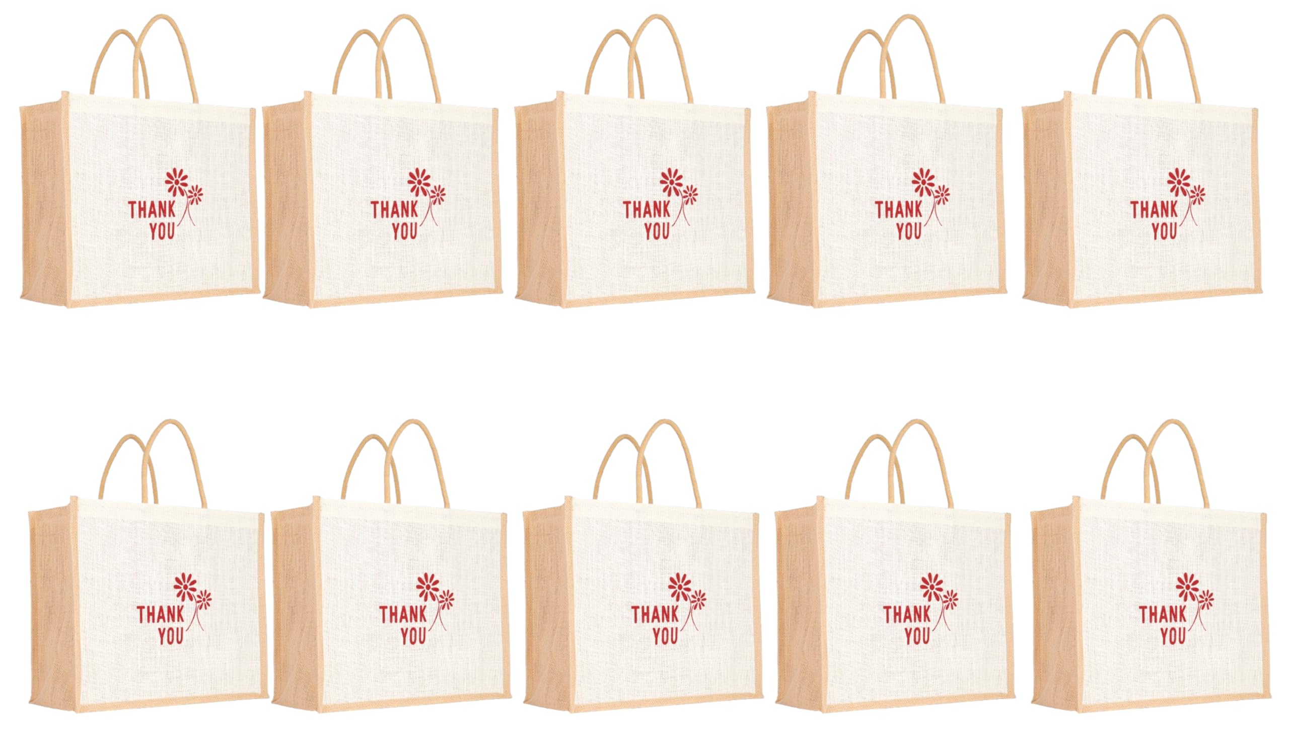 Soman Jute Ecofriendly Large(14x6x12inches) Return Gift Bags Thankyou printed White Natural Pack of 10 Bags