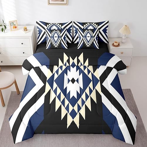 Feelyou Kids Blue Black Boho Western 7 Piece Bedding Set Ful