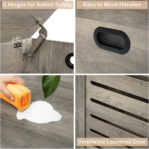 Miniatura 9 de DINZI LVJ Baúl de almacenamiento, caja de juguetes de madera abatible con 2 bisagras de seguridad, banco de zapatos de entrada retro, baúl de