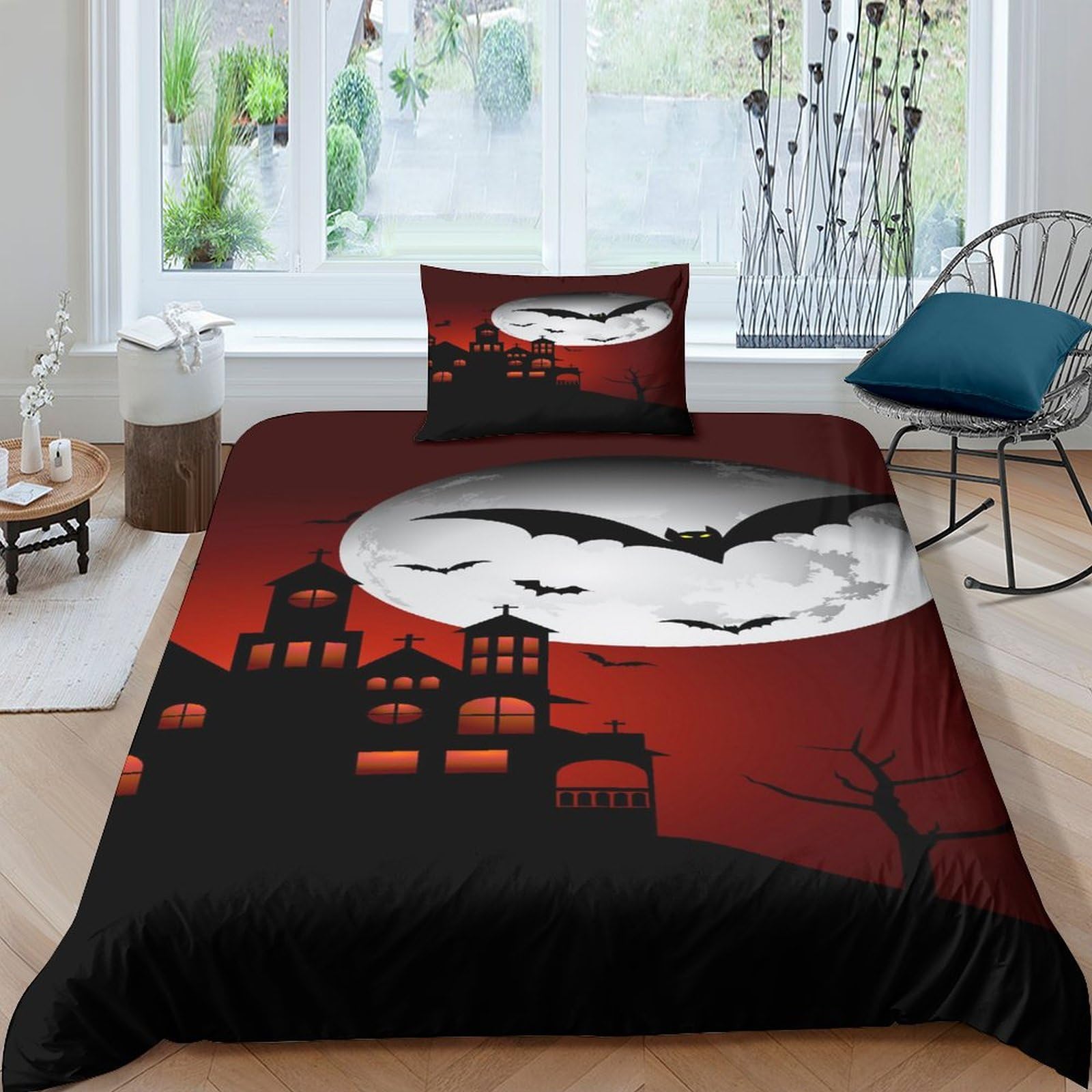 Parure de lit 135x200cm château gothique 3D avec microfibre douce