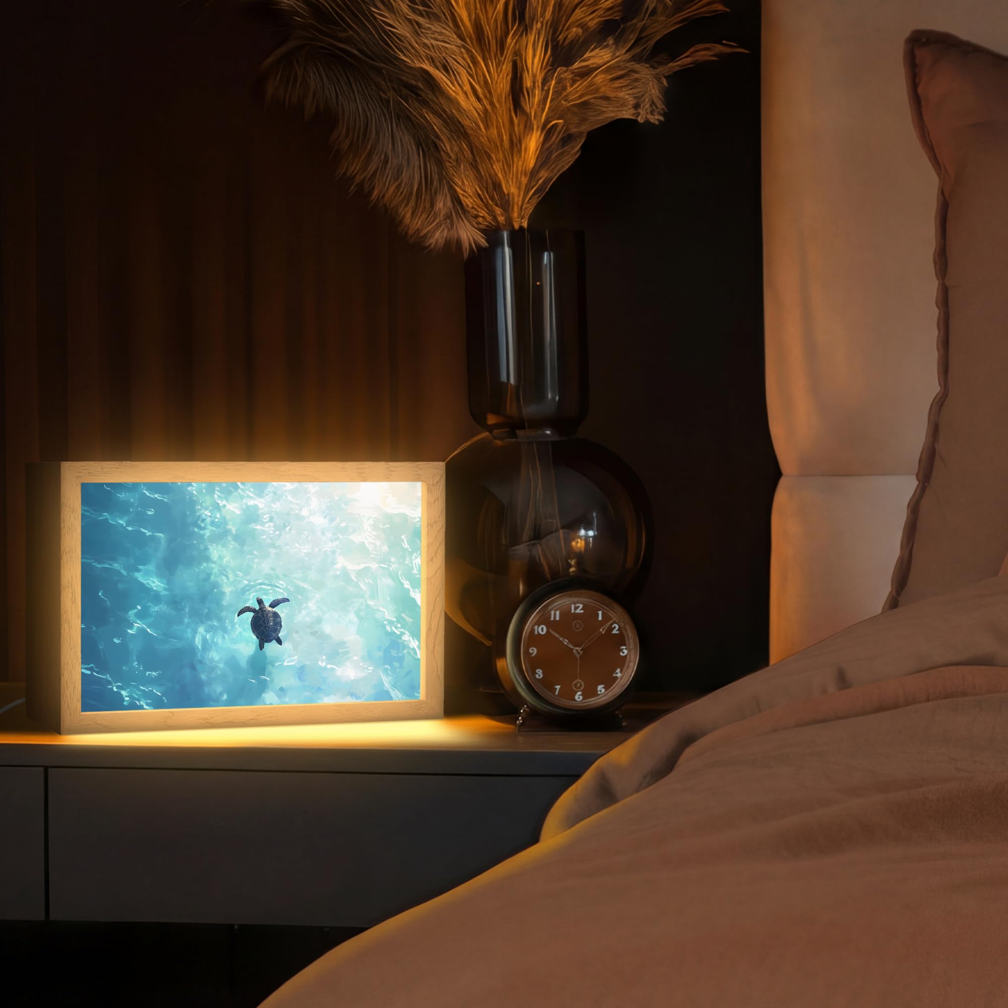 Lampara Led [template] 30x20 cm Luz Mesita De Noche Table Lamp Night Light Lamparas Decoración Lámpara Con cable Tortuga - Mar - Azul - Destello