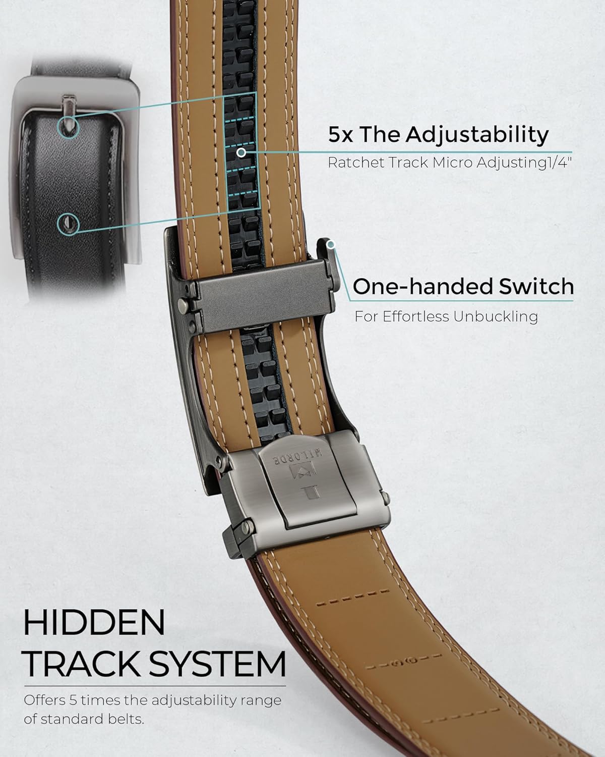 MILORDE Men's 2Pack Ratchet Belt, Handmade, 100% Cow Leather, Fashion & Classic Designs for Work Business and Casual - Image 5