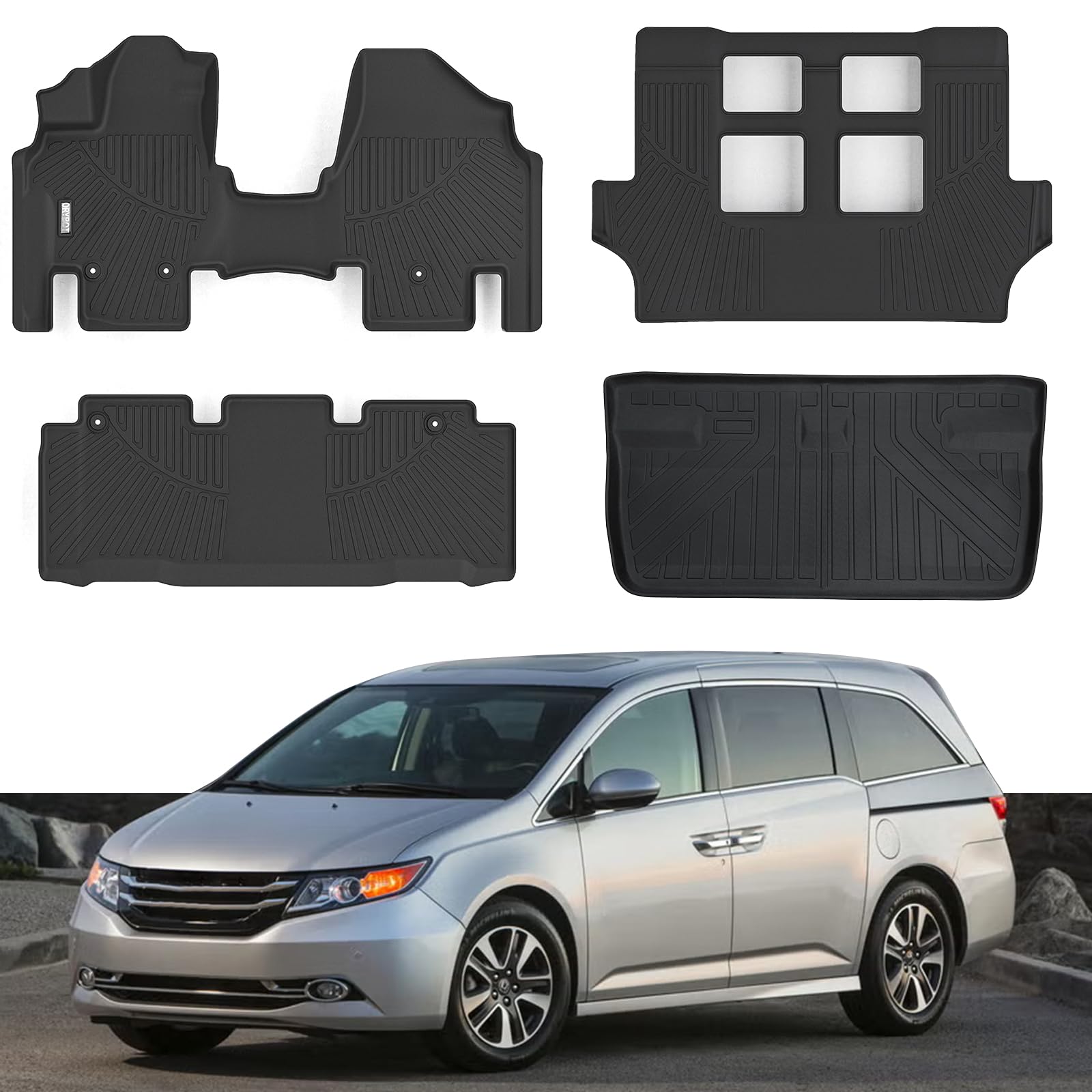 Floor Mats & Trunk Mat Fit for 2011-2017 Honda Odyssey 7-Seat,All Weather Protection TPE, Anti-Slip Floor Mats & Cargo Liner for 2011-2017 Honda Odyssey Accessories