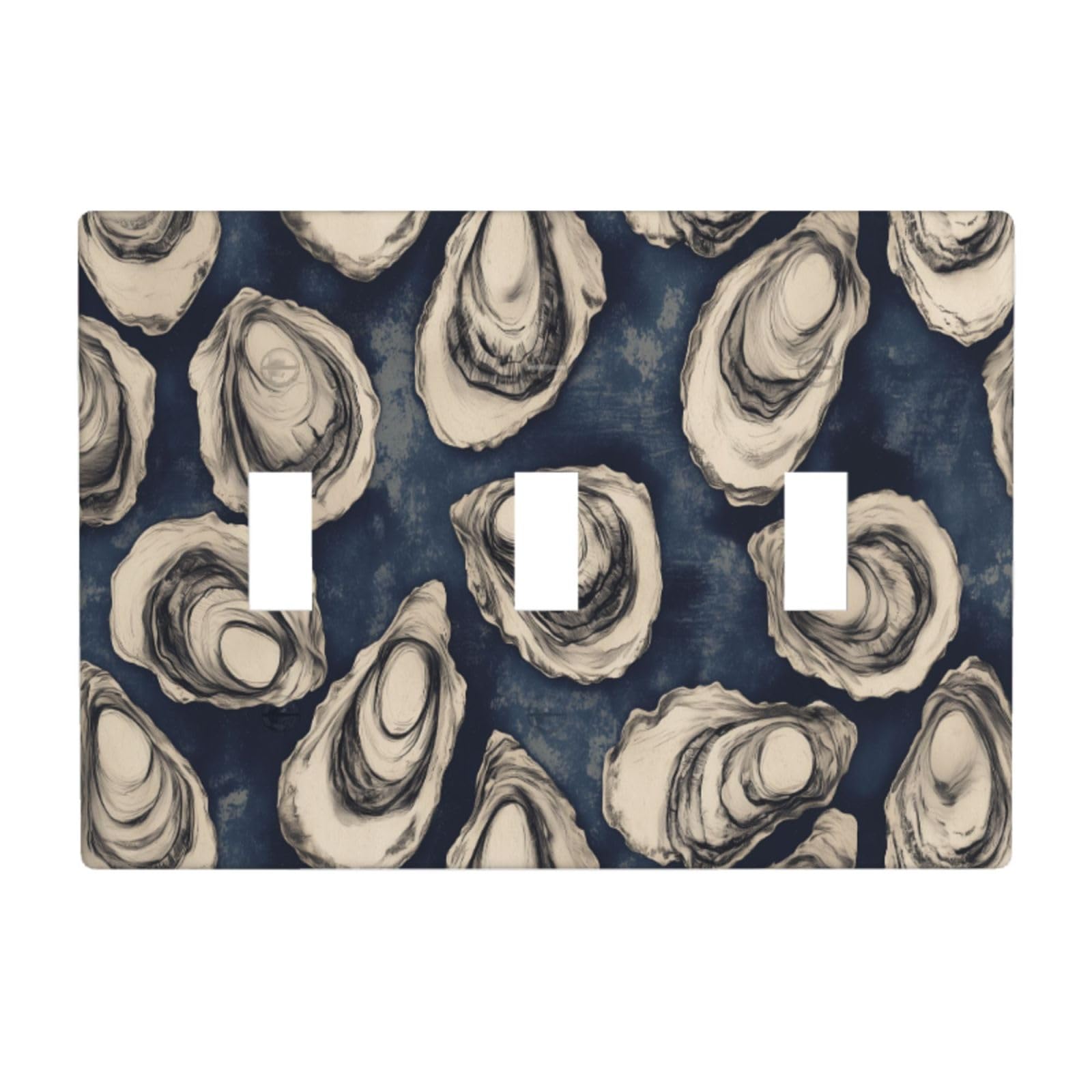 Woshuwo White Dark Sketch Oysters On Deep Blue Light Switch Covers 3 Gang Triple Toggle Wall Plate Switchplate Electrical Faceplate For Bathroom Kitchen Bedroom Decor