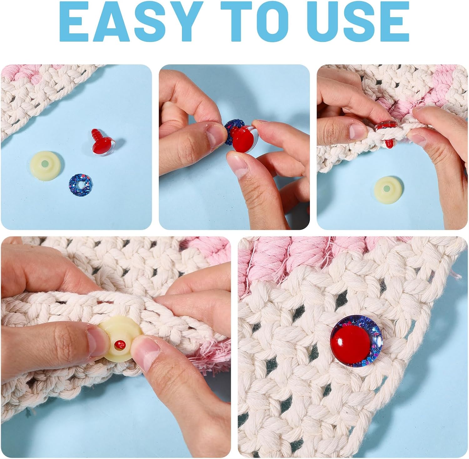 CONCHLERY 96 Pcs 3D Glitter Safety Eyes for Crocheting with Washers 14-18 mm Safety Eyes for Stuffed Animal Doll Crafts, Red