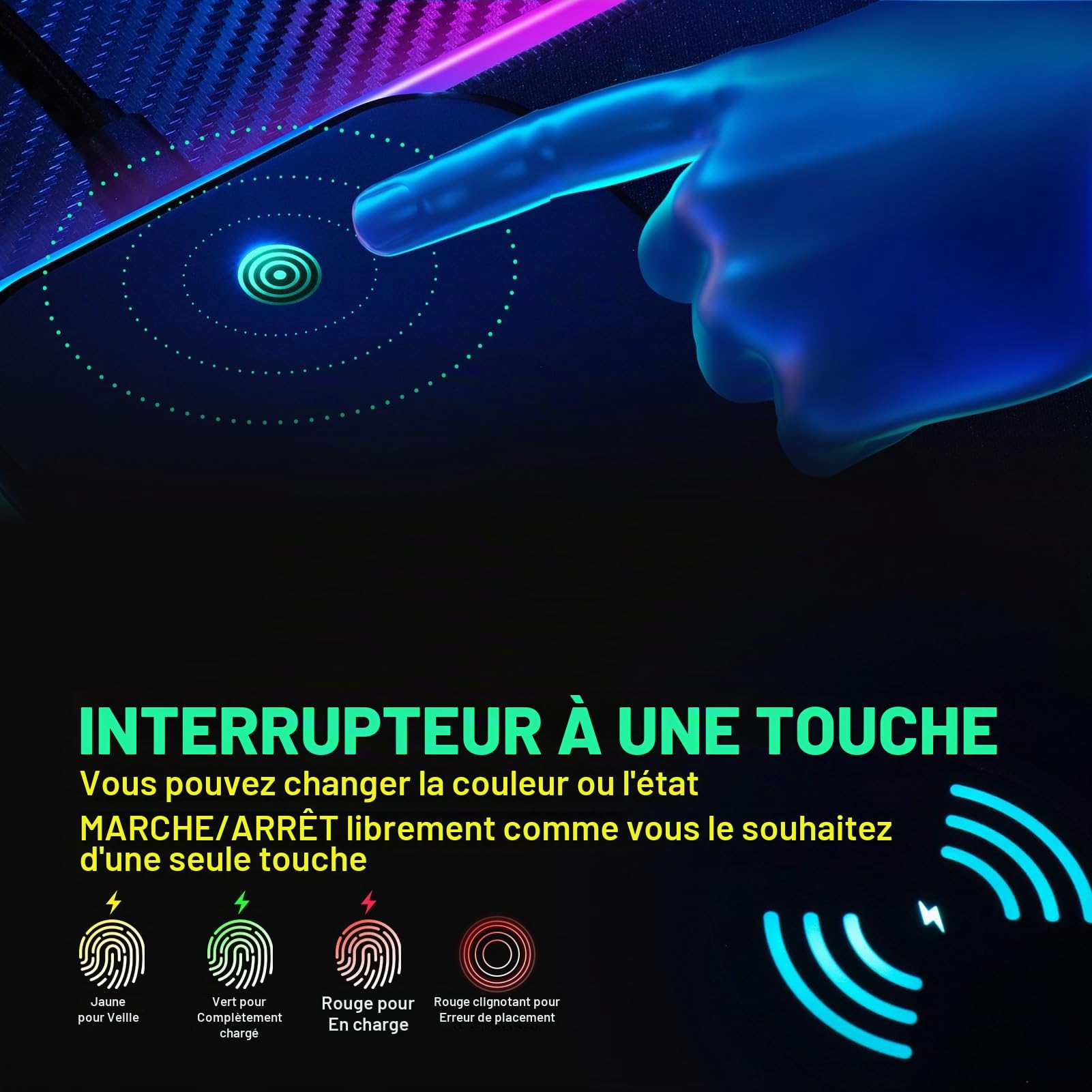GIM 10W Wireless Charger Extended RGB Mouse Pad, antidérapant Base en Caoutchouc 10 Modes d'éclairage 4 mm Ultra épais pour Samsung Galaxy S10/S9/S8 Plus Note 9/8 iPhone 8/X/XR/XS/11/11 Pro