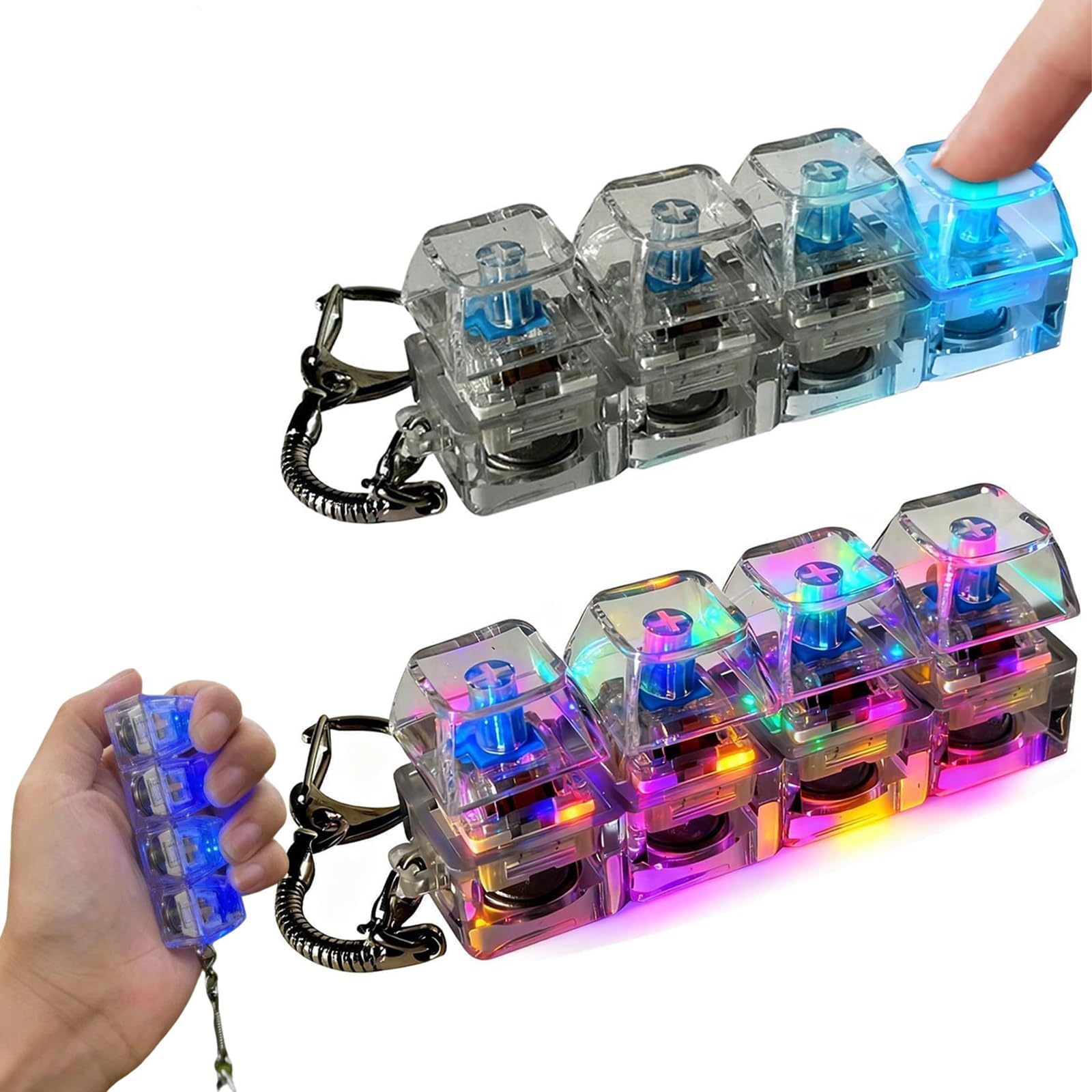2PCS Keyboard Fidget Toy - 4 Keys Decompressions Toys, RGB Lights Mechanical Keyboards Clicker Toy For Stress Relief, Compact Keychain Accessory For Travel, Offices