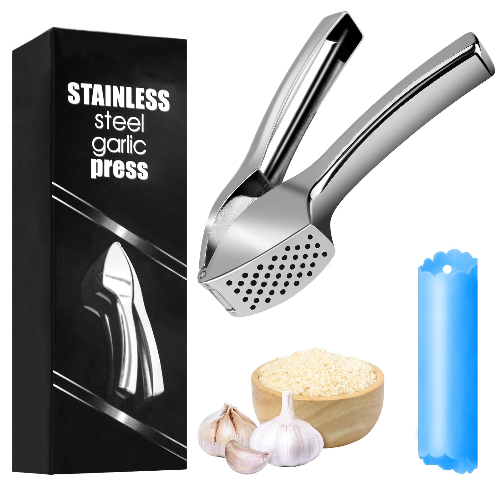 Presse Ail Inox Professionnel Alliage Zinc Avec Éplucheur Silicone - Hachoir Gingembre Facile à Nettoyer