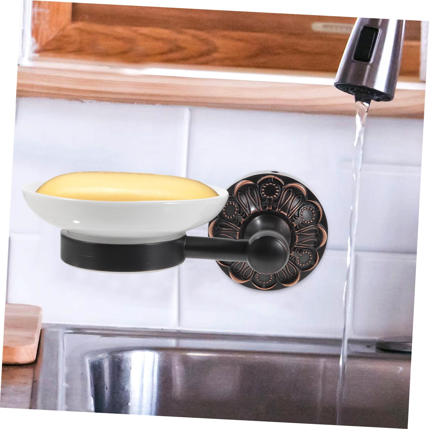 Jabonera Ovalada de Pared en Cobre Negro para Baño y Cocina | Esquinas Discretas, Tornillos Ocultos, Accesorios Completos para Montaje Fácil