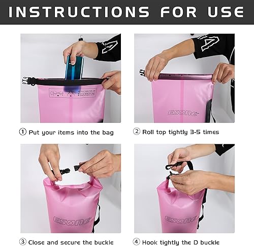 Miniatura 5 de ESONE Bolsa seca impermeable para mujeres y hombres, 2L5L10L15L20L Roll Top ligero transparente bolsa de almacenamiento seco mochila con funda de