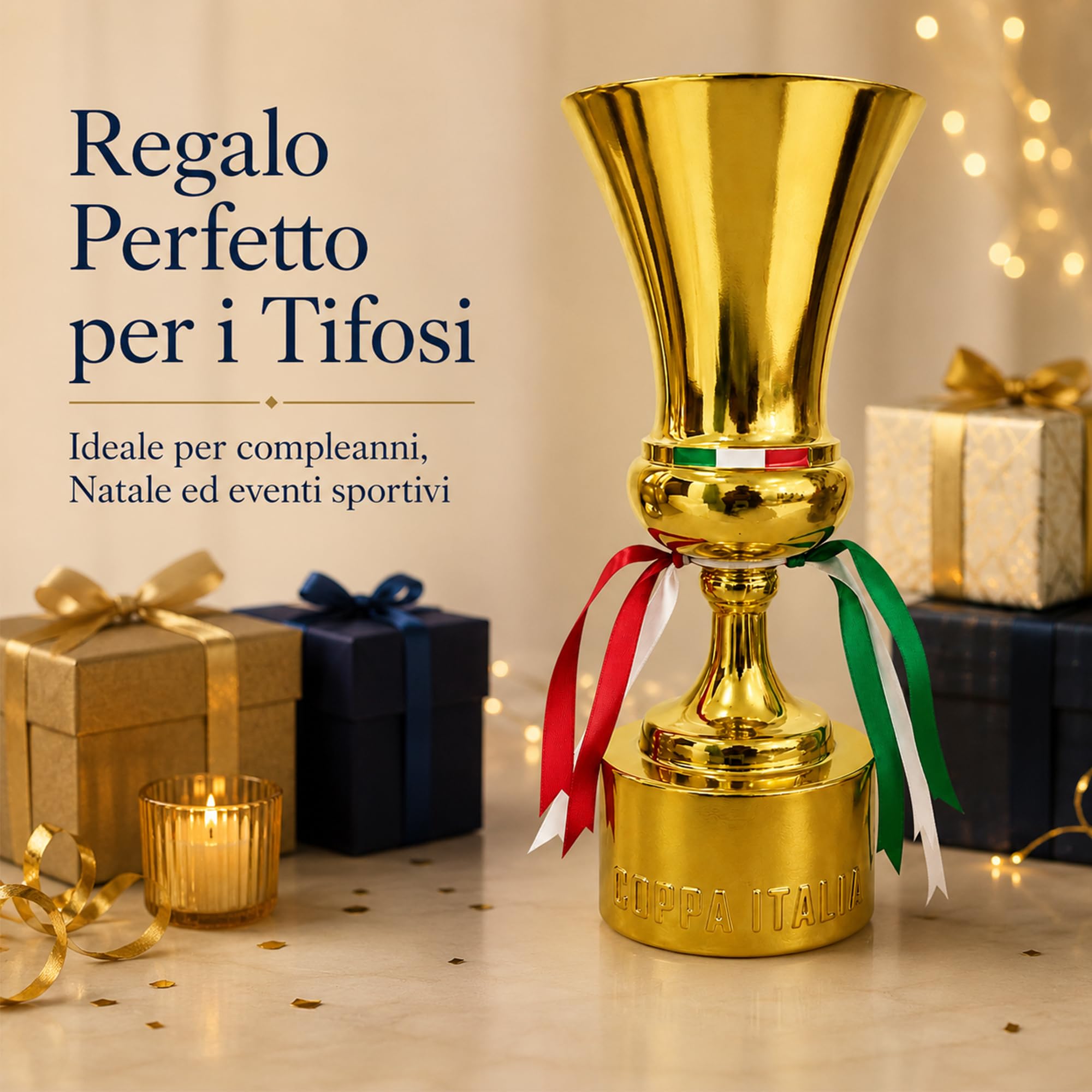 Replica Trofeo Coppa Italia, Trofei Champion da Collezione, Souvenir della League Calcistica, Decorazione per Ufficio, Bar Sportivo e Casa, Regalo Perfetto per Tifosi di Calcio,44cm | Souvenir della League Italiano da Collezione,Decorazione per Ufficio,Ba