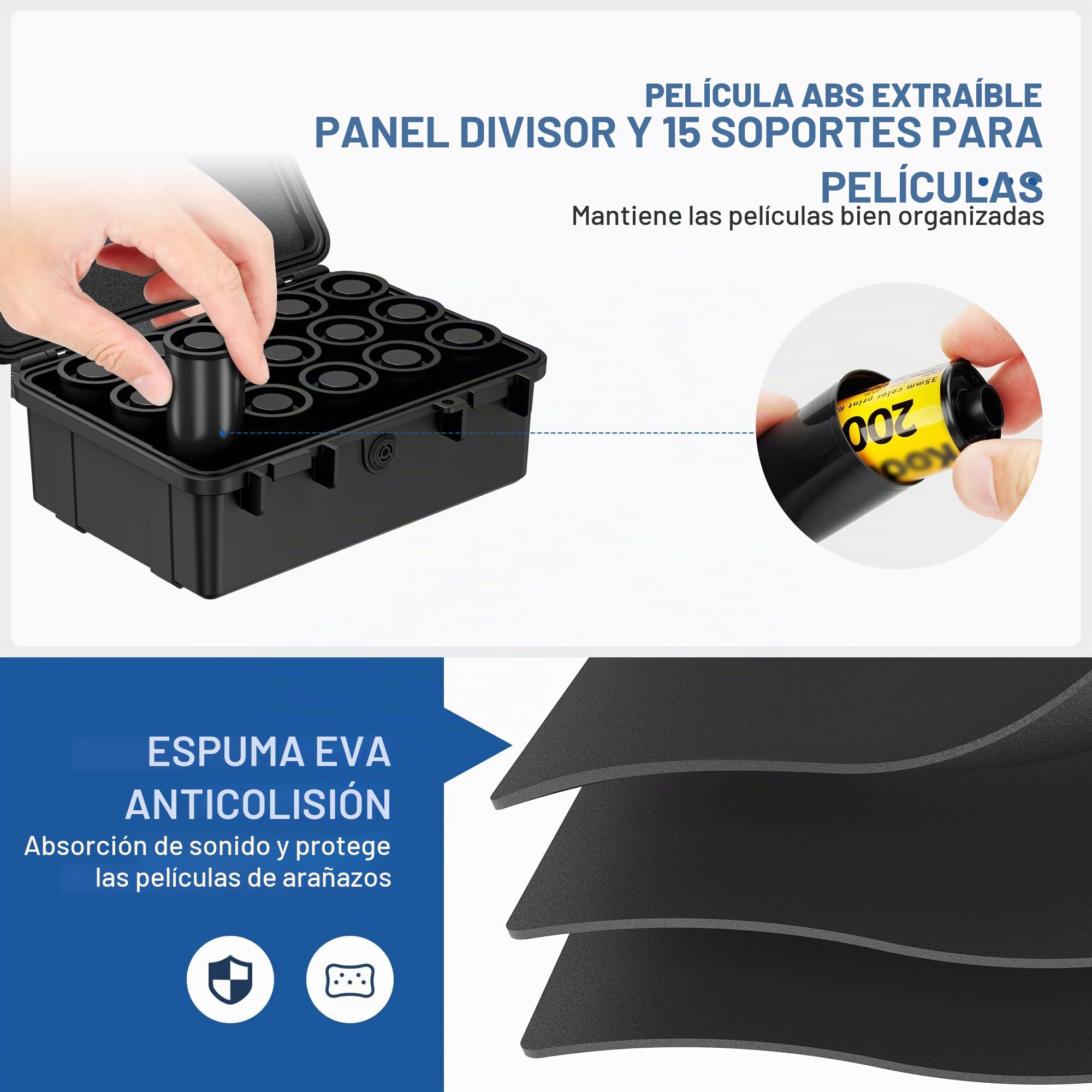 JJC Estuche rígido de almacenamiento de rollos de película de 35 mm con 15 recipientes, IP67, resistente al agua, a prueba de golpes, sellado a la luz, protector de películas negativas seguro